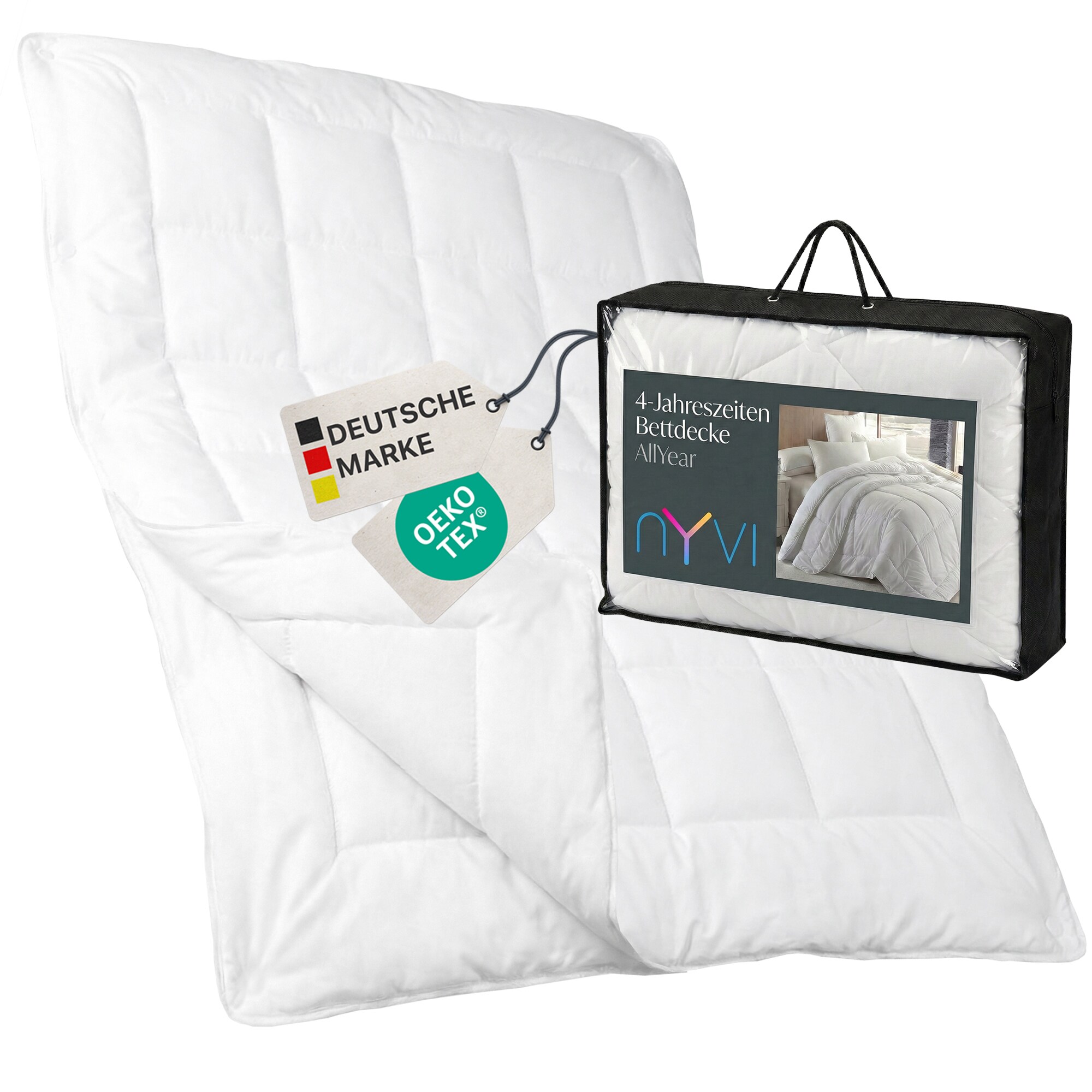 NYVI 4-Jahreszeiten Bettdecke DreamScience AllYear - Sommerdecke und &Uuml;bergangsdecke mit Druckkn&ouml;pfen ergeben warme Winterdecke - Ganzjahresdecke - Waschbar Gr&ouml;&szlig;e:135x200 cm;Anzahl:1 - Bild 1