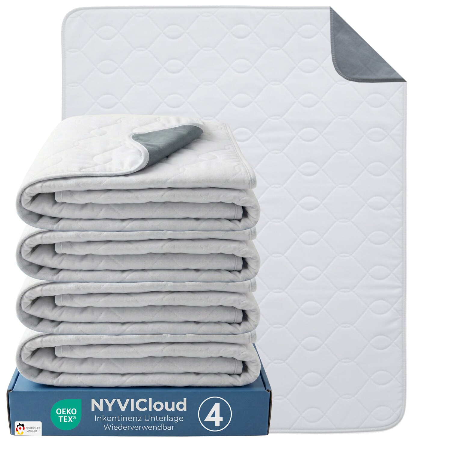 NYVI Inkontinenzunterlage NYVICare 75x90 cm - wiederverwendbare Inkontinenzauflage - Bei 95&deg;C waschbar kochfest, wasserdichter Matratzenschutz Anzahl:4;Gr&ouml;&szlig;e:75x90 cm - Bild 1