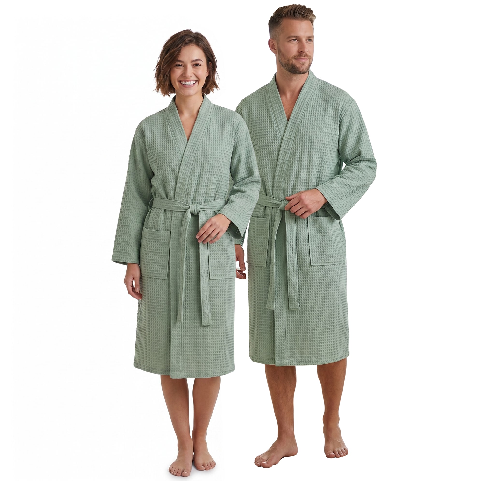NYVI Bademantel NYVISpa Waffelpique - Unisex Saunamantel f&uuml;r Damen & Herren aus 100% Baumwolle - luftig leichter & atmungsaktiv Gr&ouml;&szlig;e:L;Farbe:Mintgr&uuml;n - Bild 1