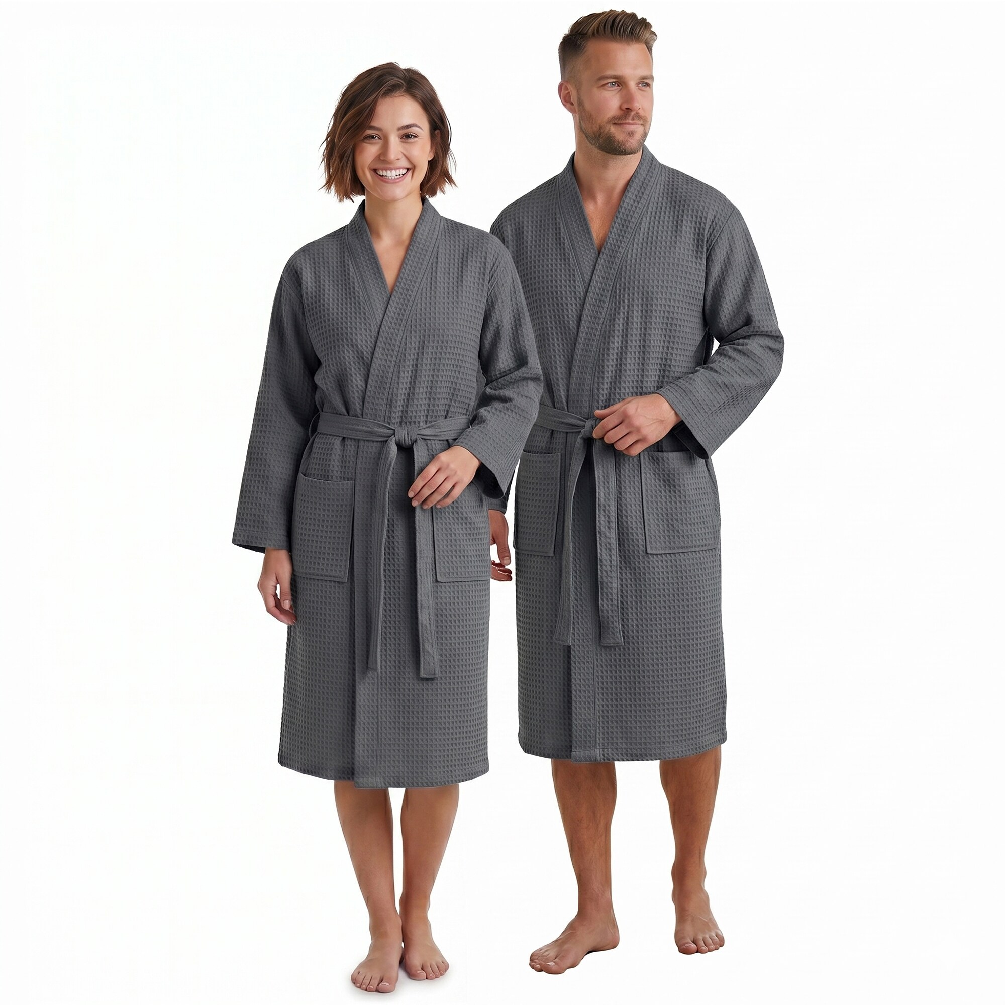NYVI Bademantel NYVISpa Waffelpique - Unisex Saunamantel f&uuml;r Damen & Herren aus 100% Baumwolle - luftig leichter & atmungsaktiv Farbe:Anthrazit;Gr&ouml;&szlig;e:L - Bild 1