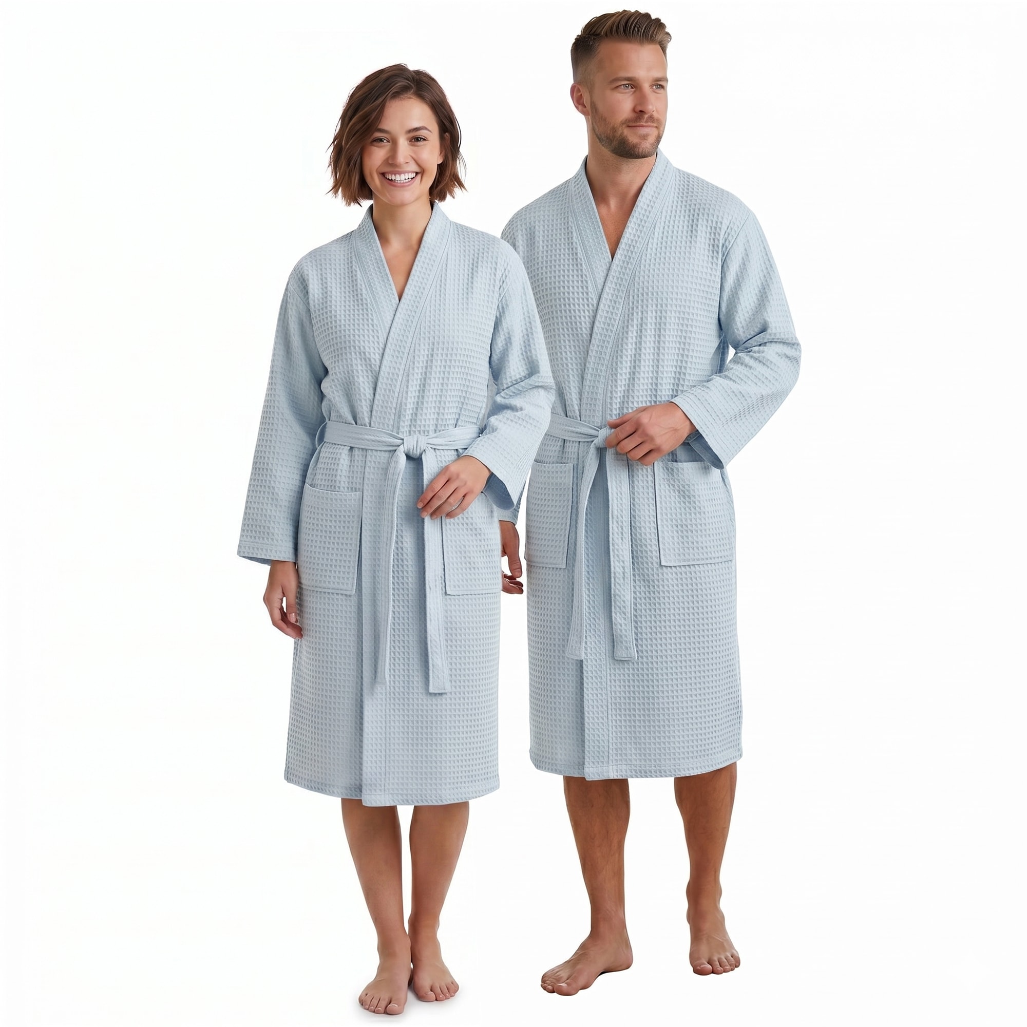 NYVI Bademantel NYVISpa Waffelpique - Unisex Saunamantel f&uuml;r Damen & Herren aus 100% Baumwolle - luftig leichter & atmungsaktiv Farbe:Hellblau;Gr&ouml;&szlig;e:2XL - Bild 1