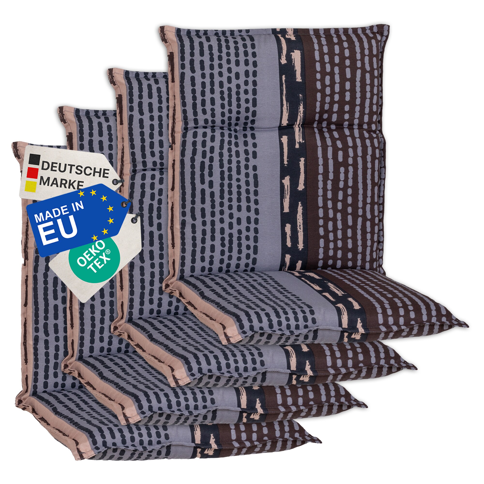 NYVI Gartenstuhl-Auflage Barcelona &ndash; Niedriglehnerauflage f&uuml;r Gartenst&uuml;hle Anzahl:4er Set;Dessin:Bangui Grau - Bild 1