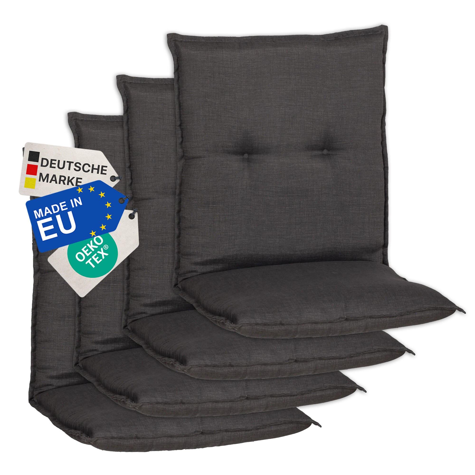 NYVI Gartenstuhl-Auflage Barcelona &ndash; Niedriglehnerauflage f&uuml;r Gartenst&uuml;hle Anzahl:4er Set;Dessin:Dunkelgrau - Bild 1