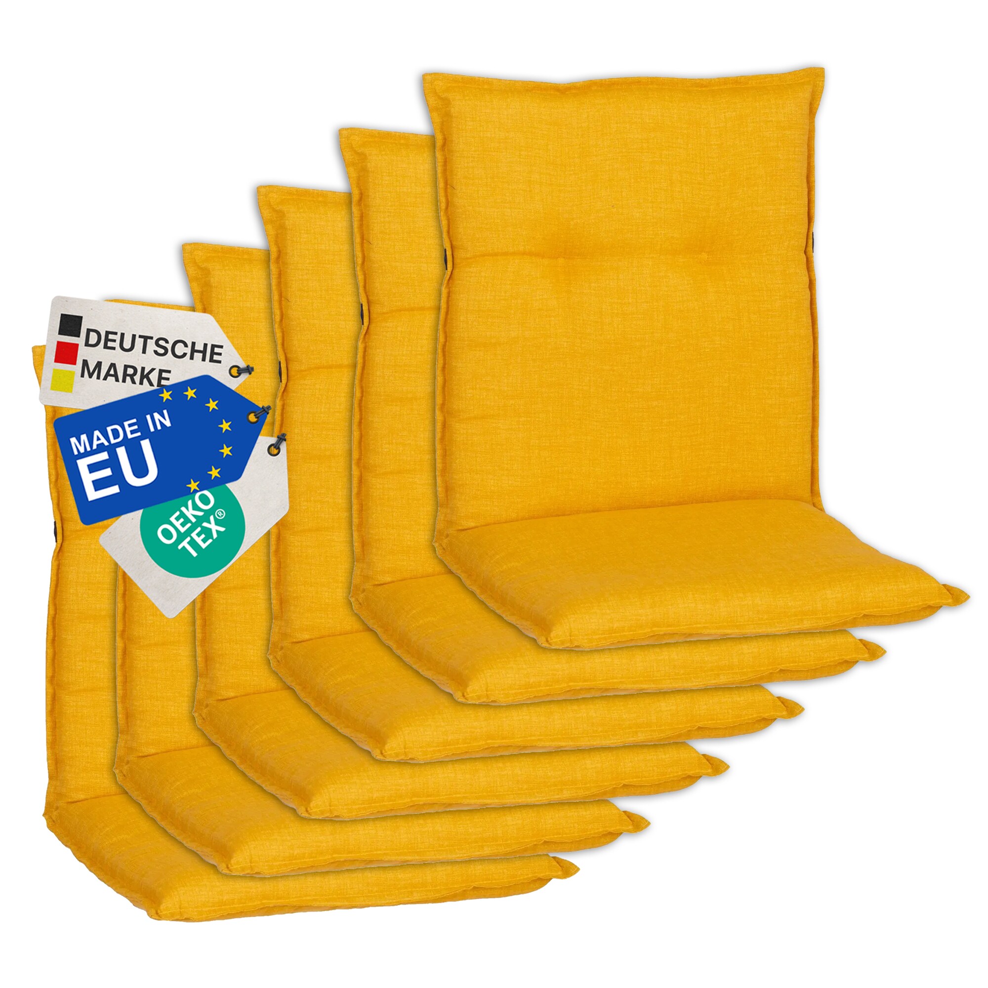 NYVI Gartenstuhl-Auflage Barcelona &ndash; Niedriglehnerauflage f&uuml;r Gartenst&uuml;hle Anzahl:6er Set;Dessin:Senfgelb - Bild 1