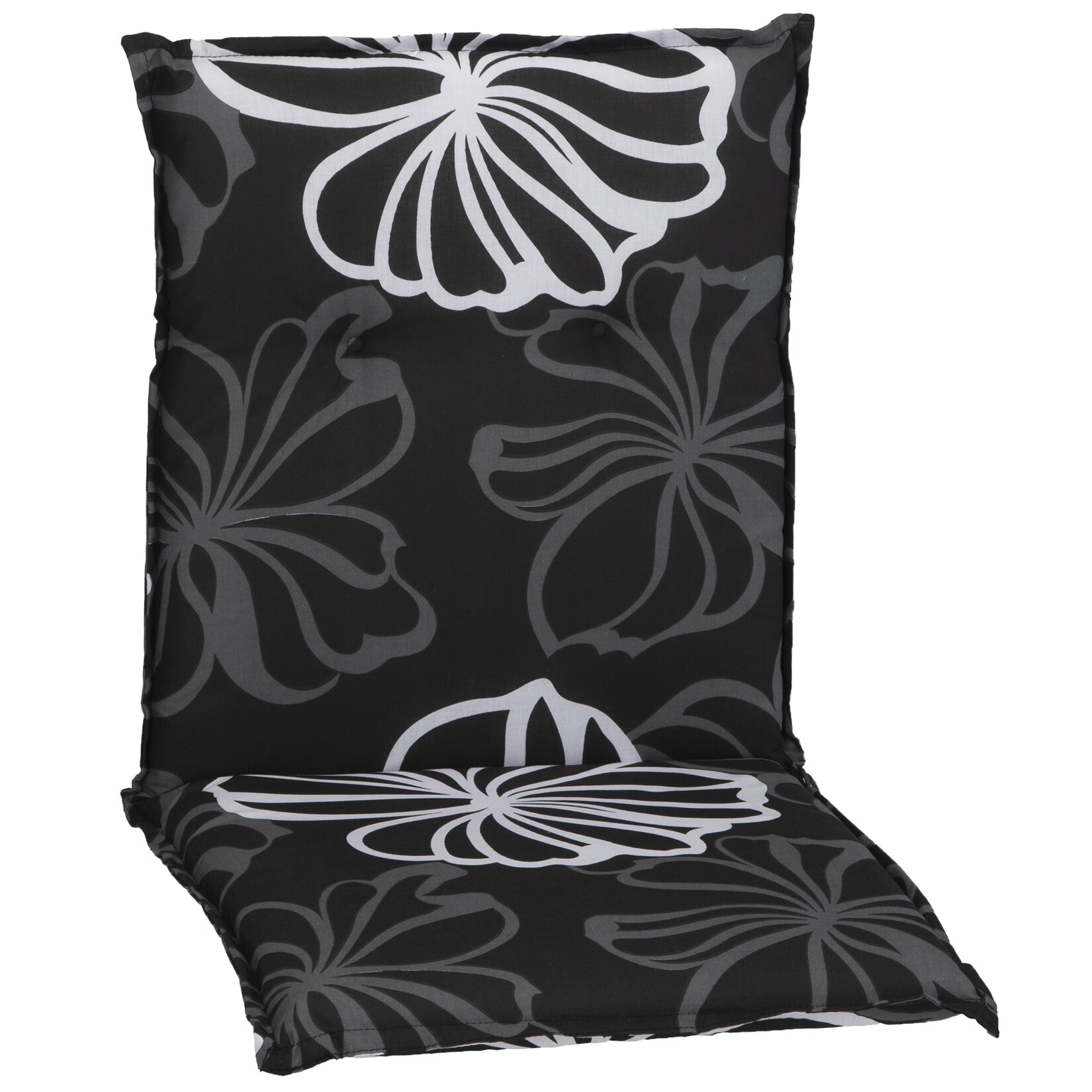 NYVI Gartenstuhl-Auflage Barcelona – Niedriglehnerauflage für Gartenstühle Dessin:Black Flower;Anzahl:1x