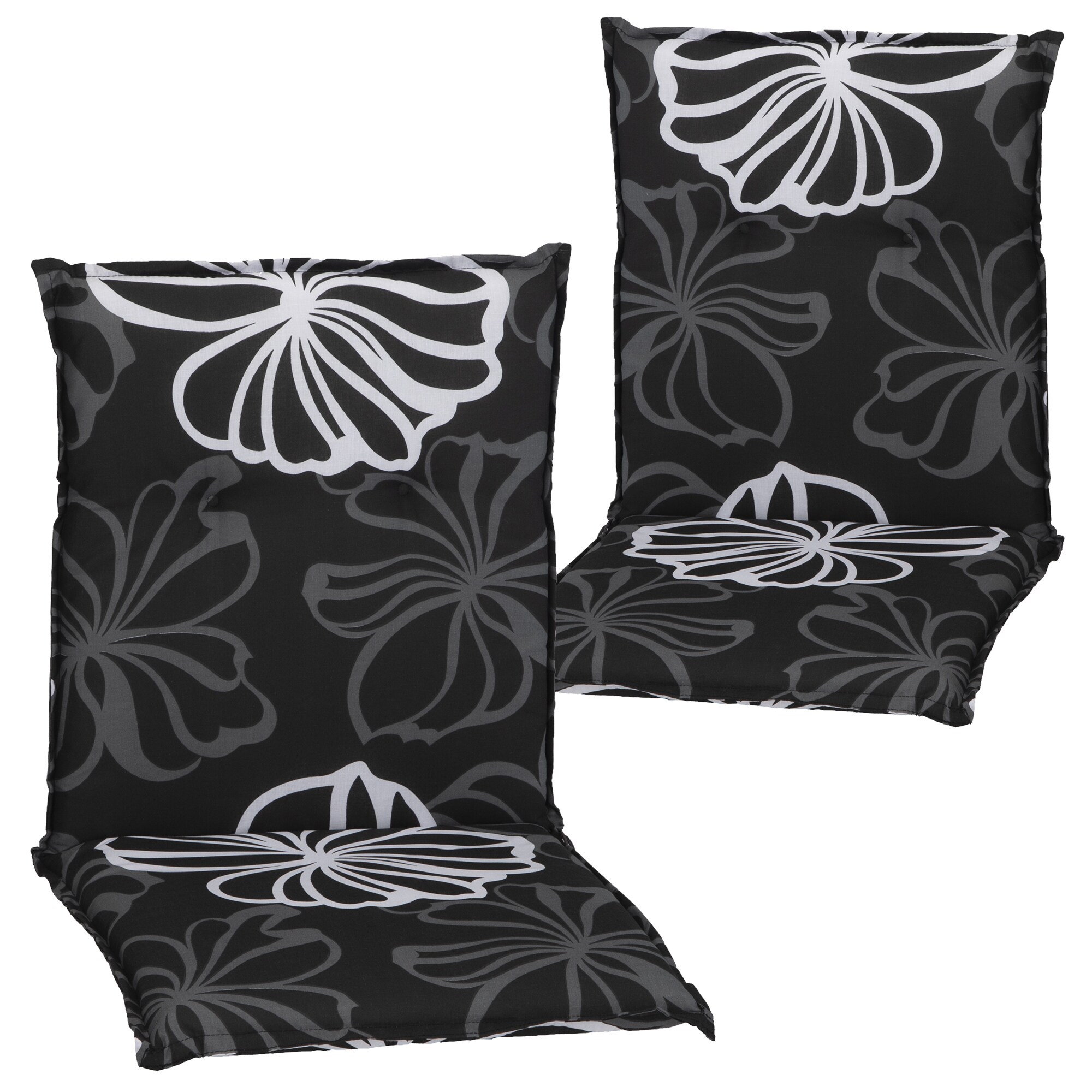 NYVI Gartenstuhl-Auflage Barcelona &ndash; Niedriglehnerauflage f&uuml;r Gartenst&uuml;hle Dessin:Black Flower;Anzahl:2er Set - Bild 1