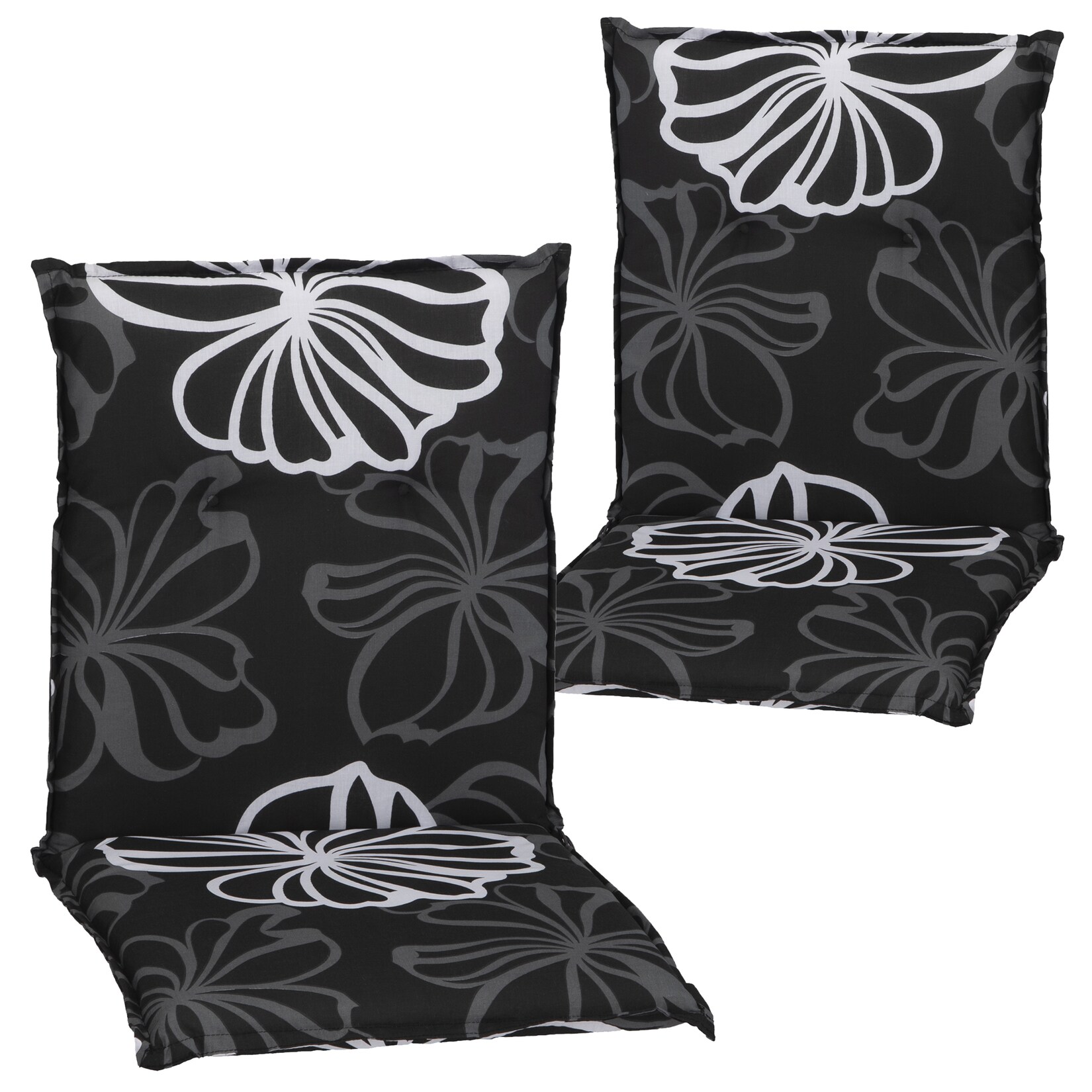 NYVI Gartenstuhl-Auflage Barcelona – Niedriglehnerauflage für Gartenstühle Dessin:Black Flower;Anzahl:2er Set