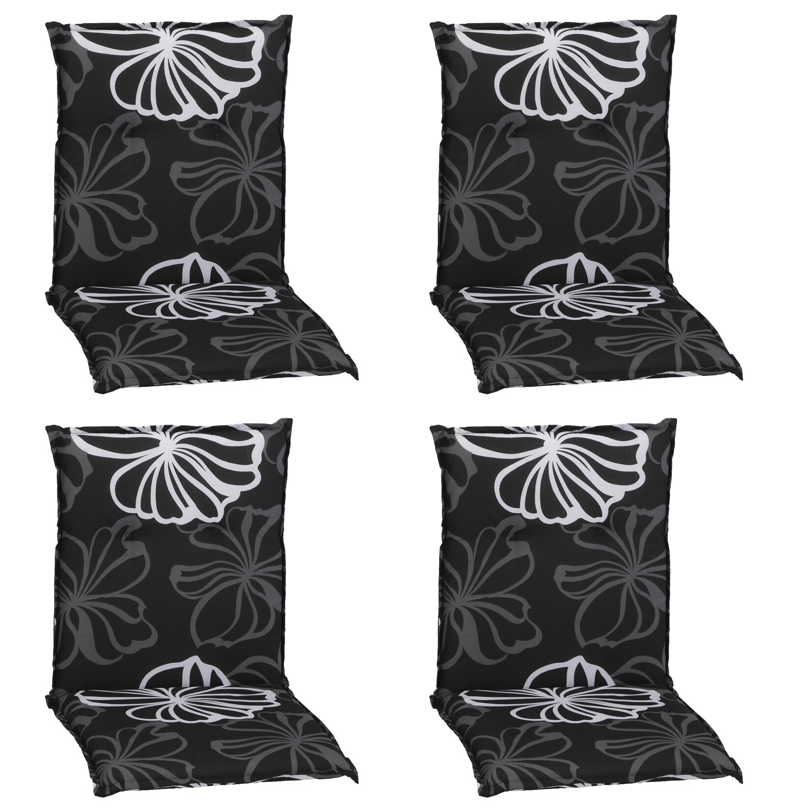 NYVI Gartenstuhl-Auflage Barcelona – Niedriglehnerauflage für Gartenstühle Dessin:Black Flower;Anzahl:4er Set