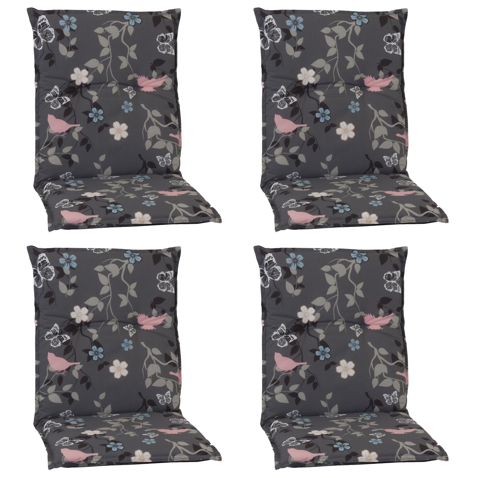 NYVI Gartenstuhl-Auflage Barcelona &ndash; Niedriglehnerauflage f&uuml;r Gartenst&uuml;hle Dessin:Vintage Flower;Anzahl:4er Set - Bild 1