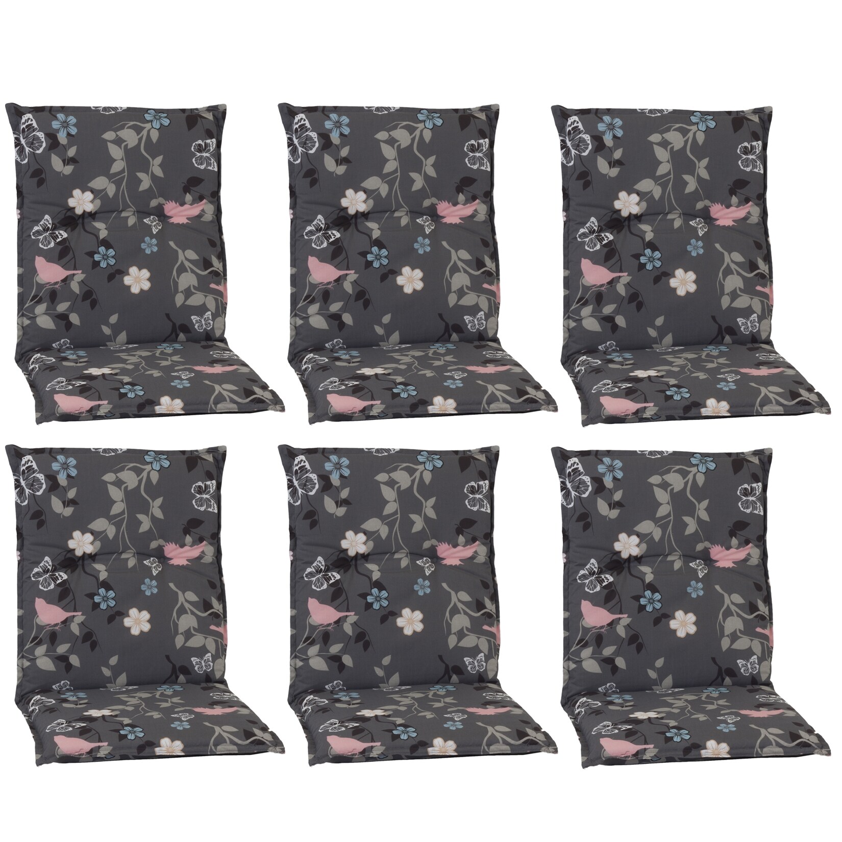 NYVI Gartenstuhl-Auflage Barcelona – Niedriglehnerauflage für Gartenstühle Dessin:Vintage Flower;Anzahl:6er Set