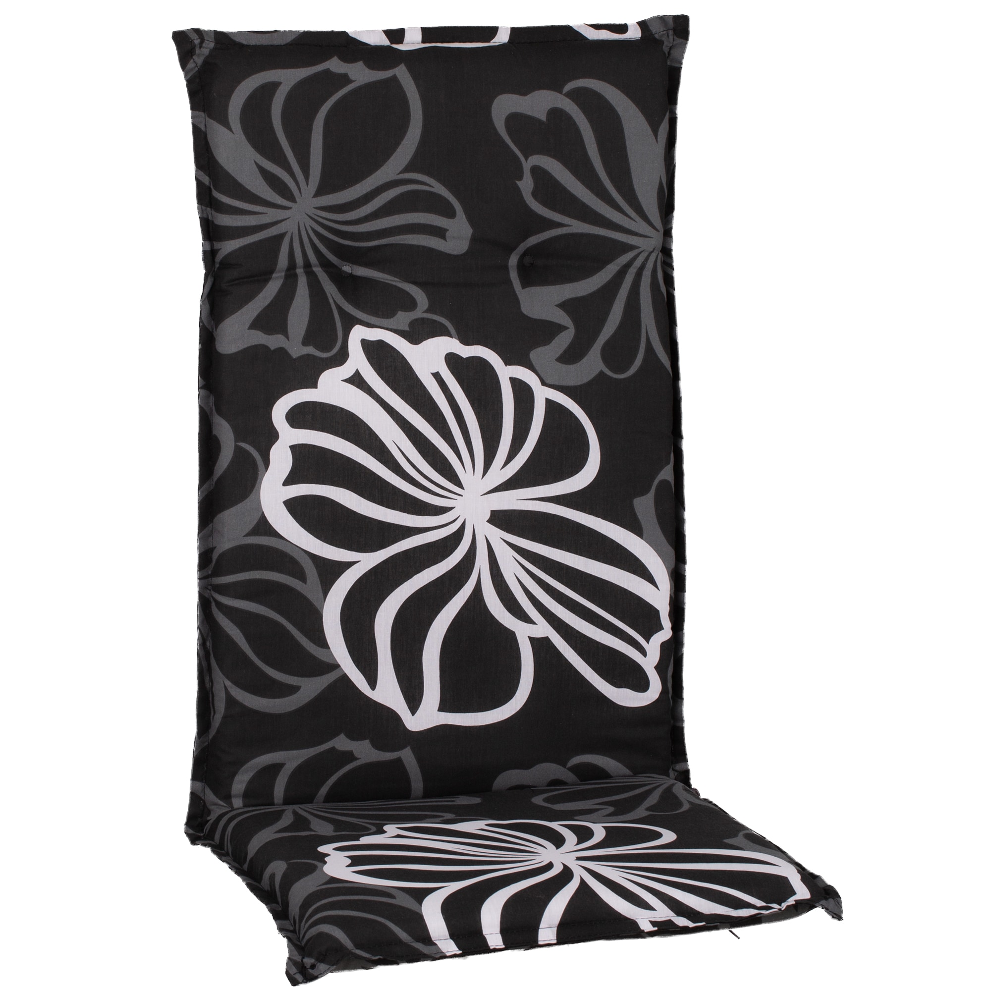 NYVI Gartenstuhl-Auflage Barcelona &ndash; Hochlehnerauflage f&uuml;r Gartenst&uuml;hle Dessin:Black Flower;Anzahl:1x - Bild 1