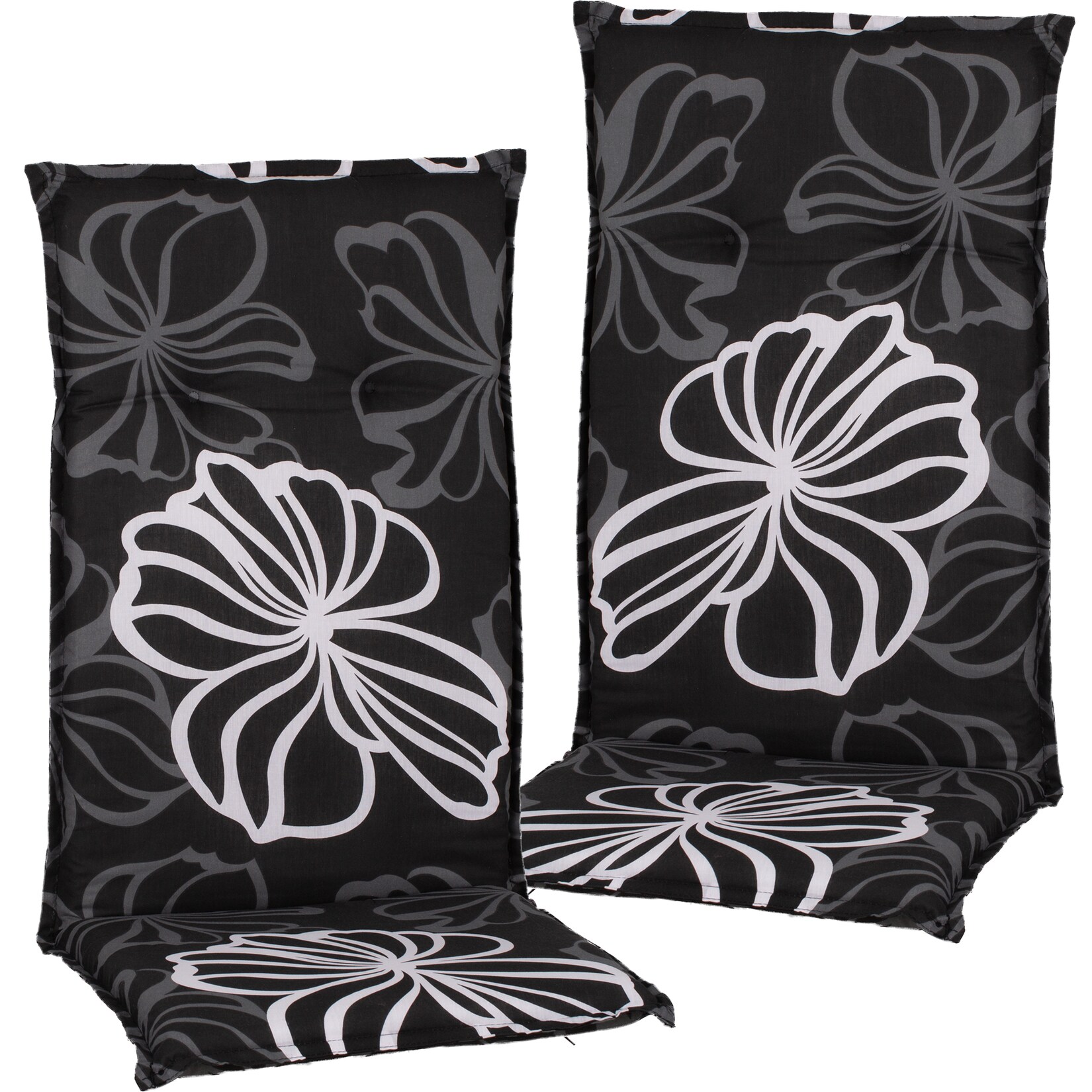 NYVI Gartenstuhl-Auflage Barcelona – Hochlehnerauflage für Gartenstühle Dessin:Black Flower;Anzahl:2er Set
