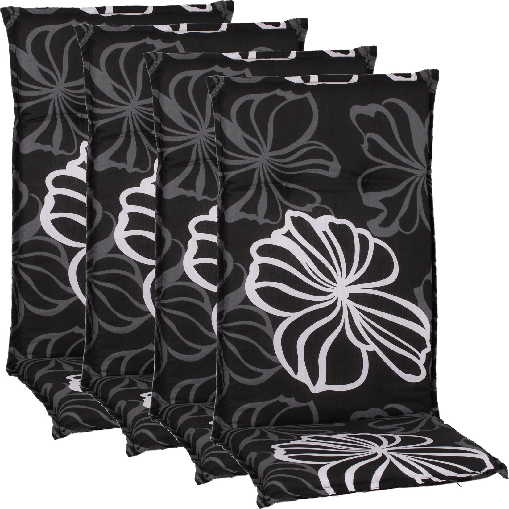 NYVI Gartenstuhl-Auflage Barcelona – Hochlehnerauflage für Gartenstühle Dessin:Black Flower;Anzahl:4er Set