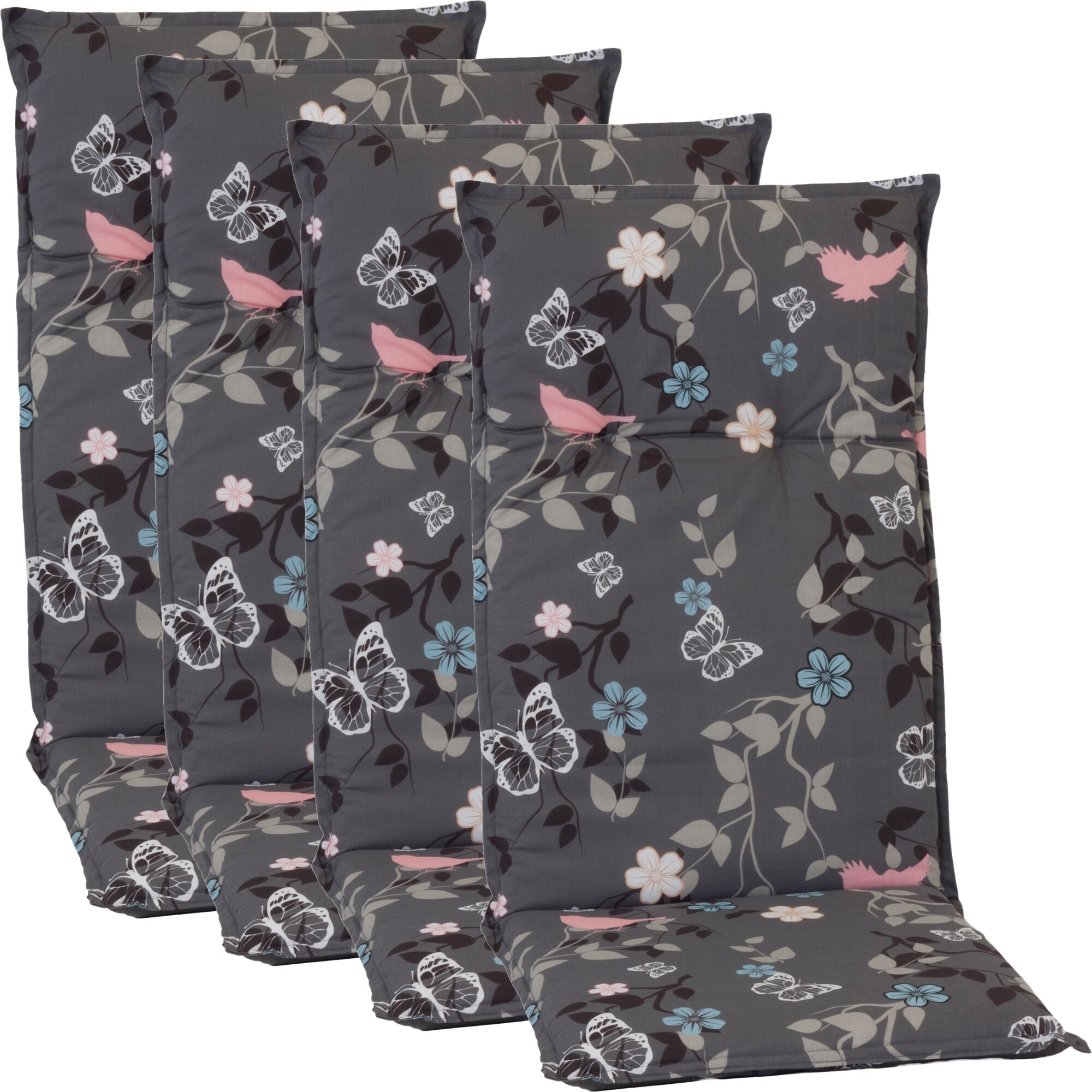 NYVI Gartenstuhl-Auflage Barcelona &ndash; Hochlehnerauflage f&uuml;r Gartenst&uuml;hle Dessin:Vintage Flower;Anzahl:4er Set - Bild 1