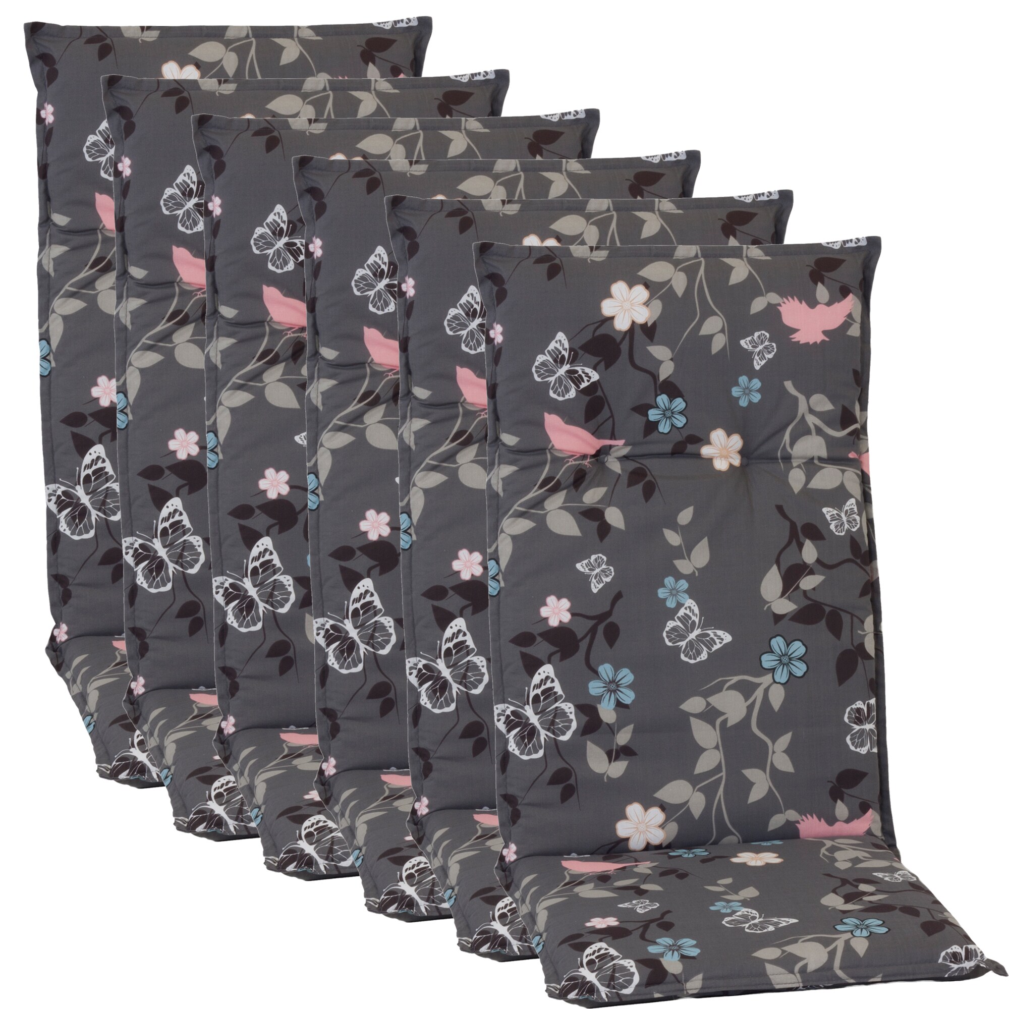 NYVI Gartenstuhl-Auflage Barcelona &ndash; Hochlehnerauflage f&uuml;r Gartenst&uuml;hle Dessin:Vintage Flower;Anzahl:6er Set - Bild 1