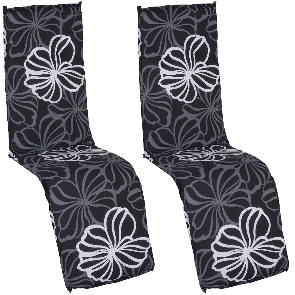 NYVI Auflage für Relaxliegen Barcelona 2er Set 171x50x6cm – Liegenauflage mit Komfortschaumkern und Bezug – Sitzpolster für Gartenliegen Dessin:Black Flower