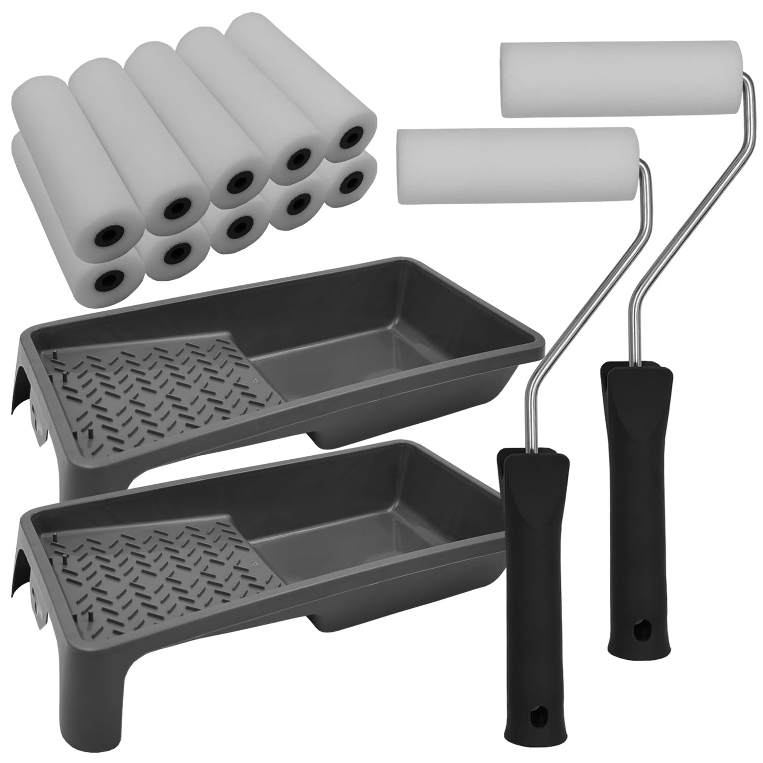 NYVI Lackier Set Essential: 2x Farbroller B&uuml;gel 2 x Farbwanne 10x Schaumwalzen - Bild 1