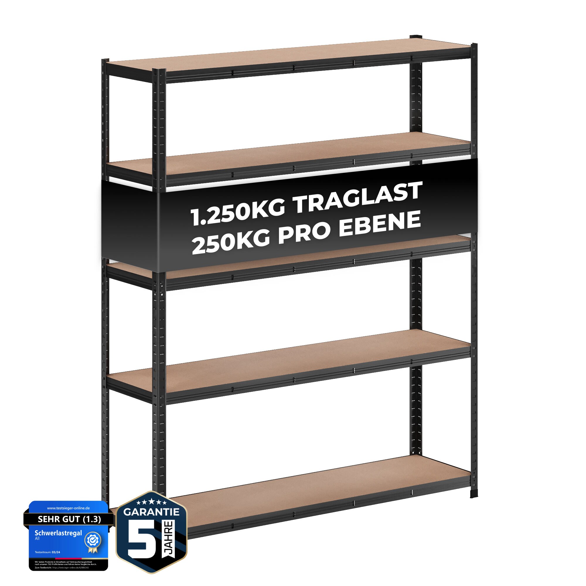 ALL Premium Schwerlastregal 180x150x40cm Schwarz &ndash; Bis 1250 kg belastbar, h&ouml;henverstellbar, Stecksystem, ideal f&uuml;r Lager, Garage & Keller - Bild 1