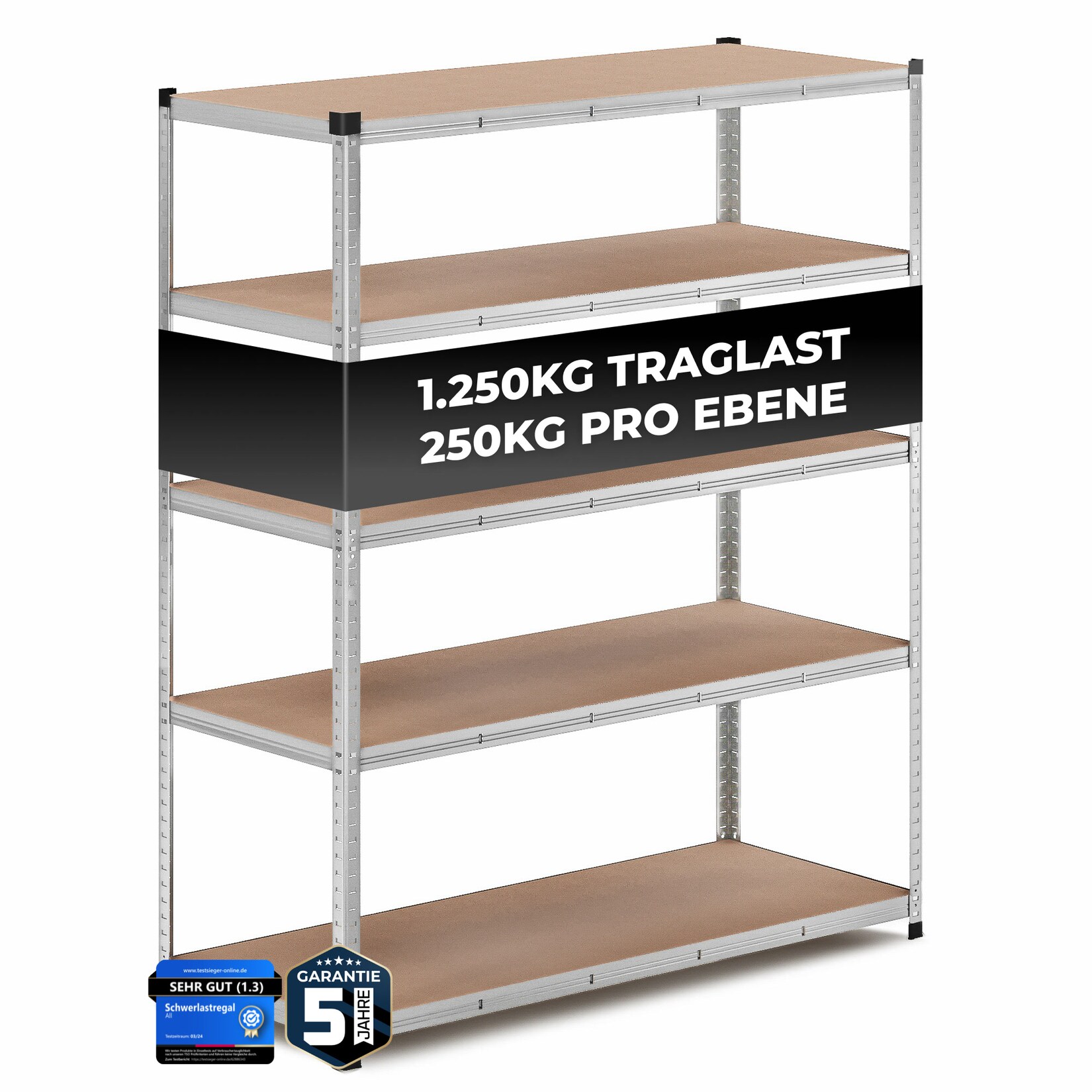 ALL Premium Schwerlastregal 180x150x60cm Silber – Bis 1250 kg belastbar, höhenverstellbar, Stecksystem, ideal für Lager, Garage & Keller | 04262453160151