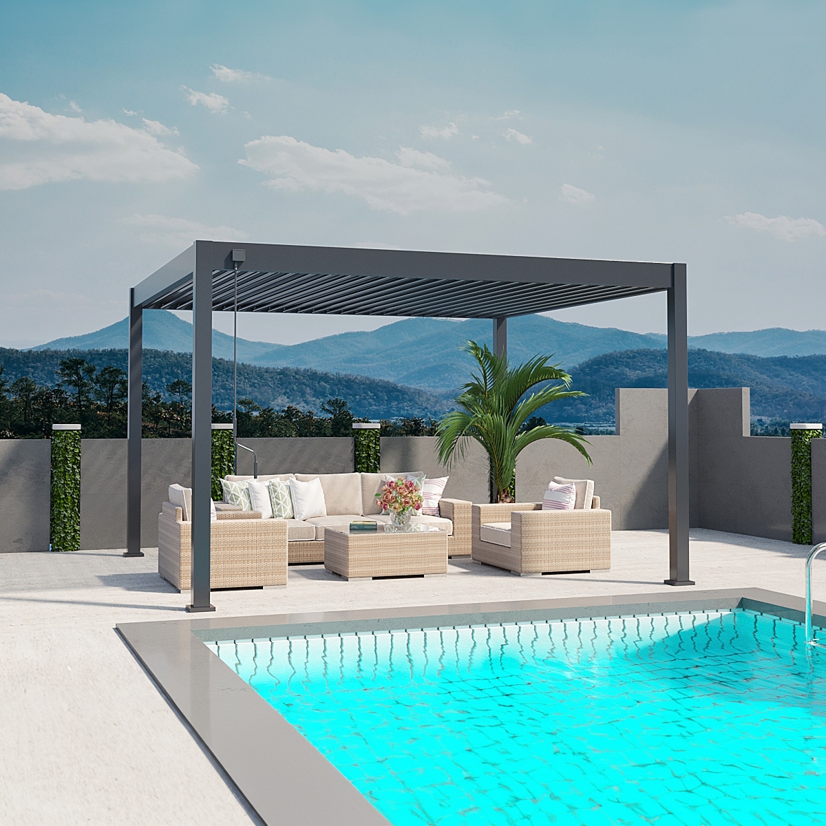 Weide Deluxe | Pergola Voll Aluminium freistehend | 3,6 x 4 M | Lamellendach anthrazit? - Bild 1