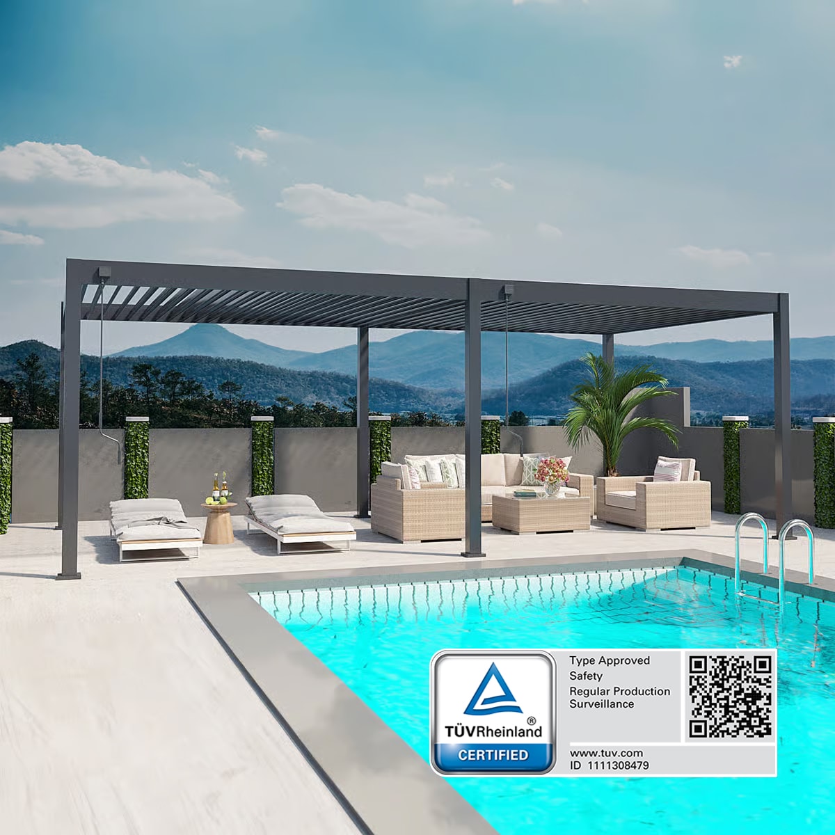 Weide Deluxe | Pergola Voll Aluminium freistehend | 3,6 x 7,2 M | Lamellendach anthrazit? - Bild 1
