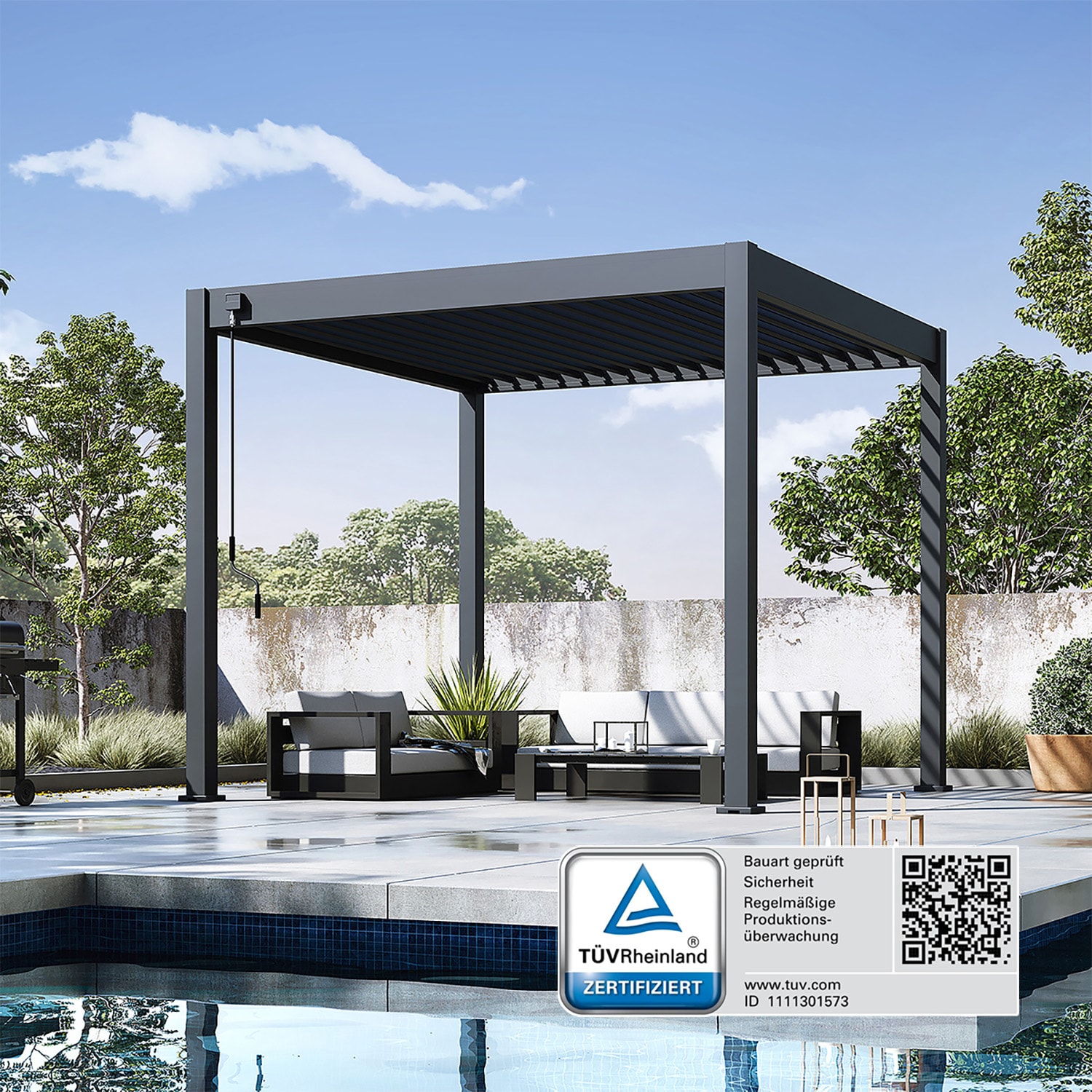 Weide Classic | Pergola Aluminium freistehend | 3 x 3 M | Lamellendach anthrazit? - Bild 1