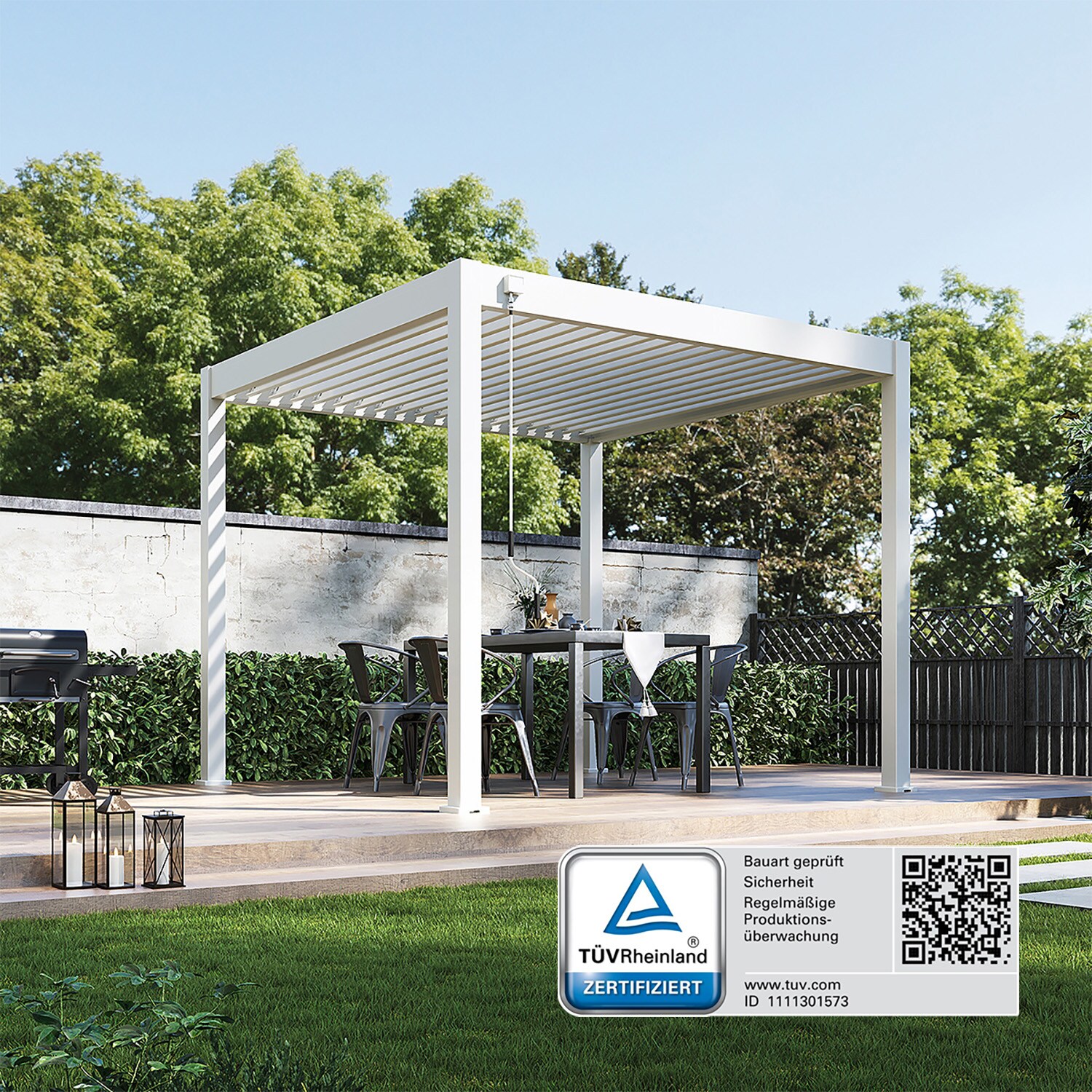 _Classic_Pergola_Alu Stahl 3 m x 3 m x H 255 cm_weiß