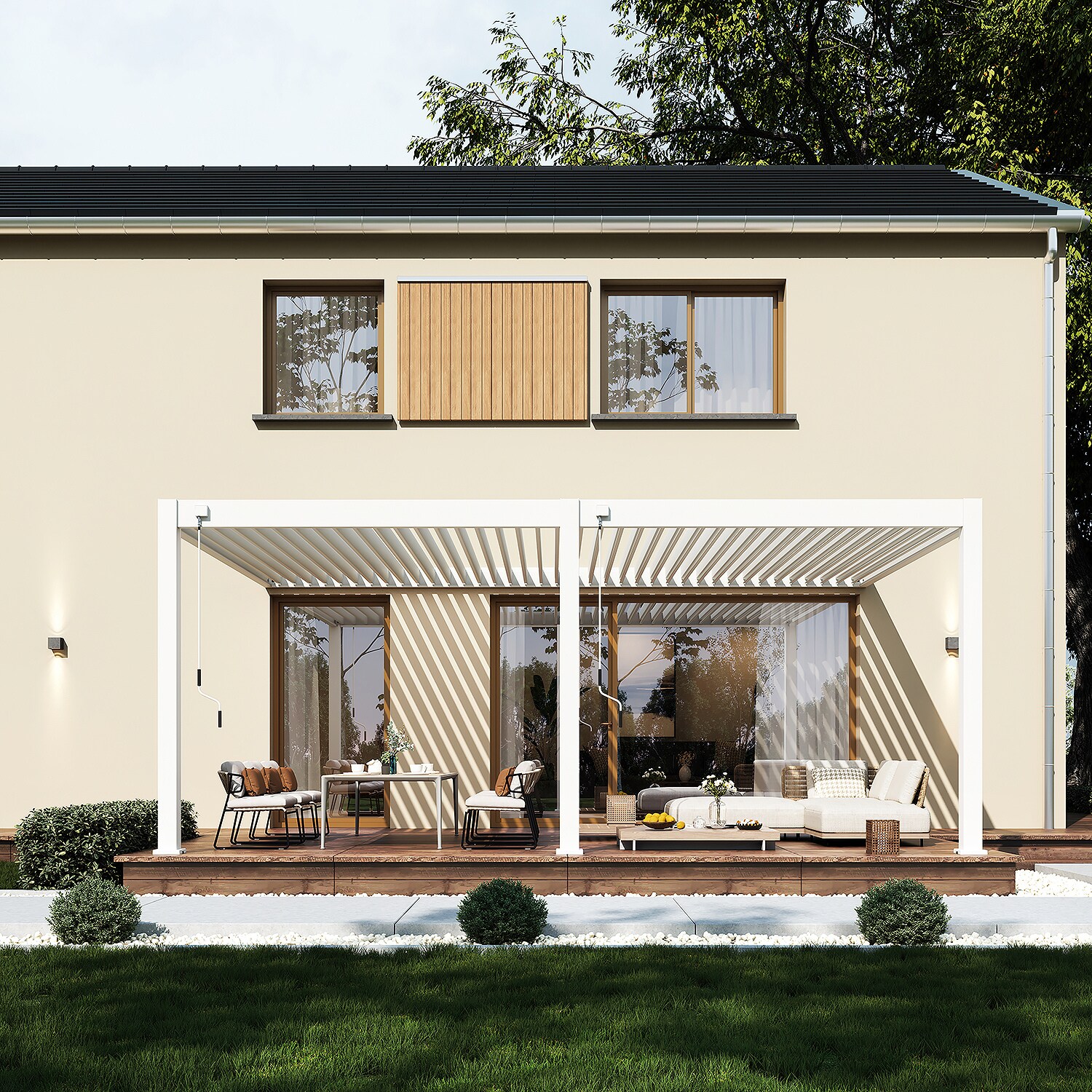 _Deluxe Plus_Wand Pergola_4x6_Höhe 255 cm_weiß