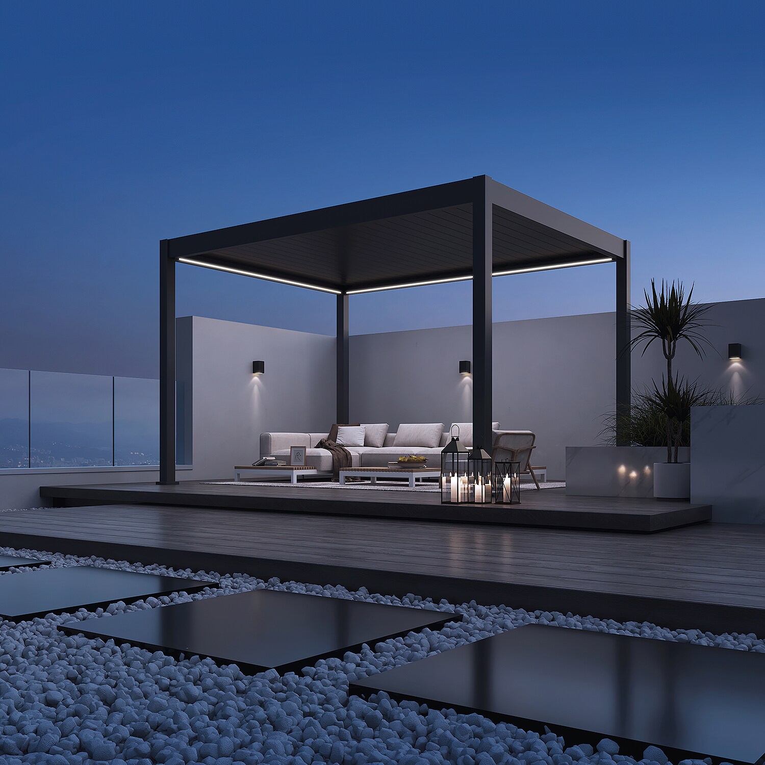 E-Deluxe   elektrische Pergola mit LED   Voll Aluminium   3,6 x 4 M   motorisiertes Lamellendach anthrazit?