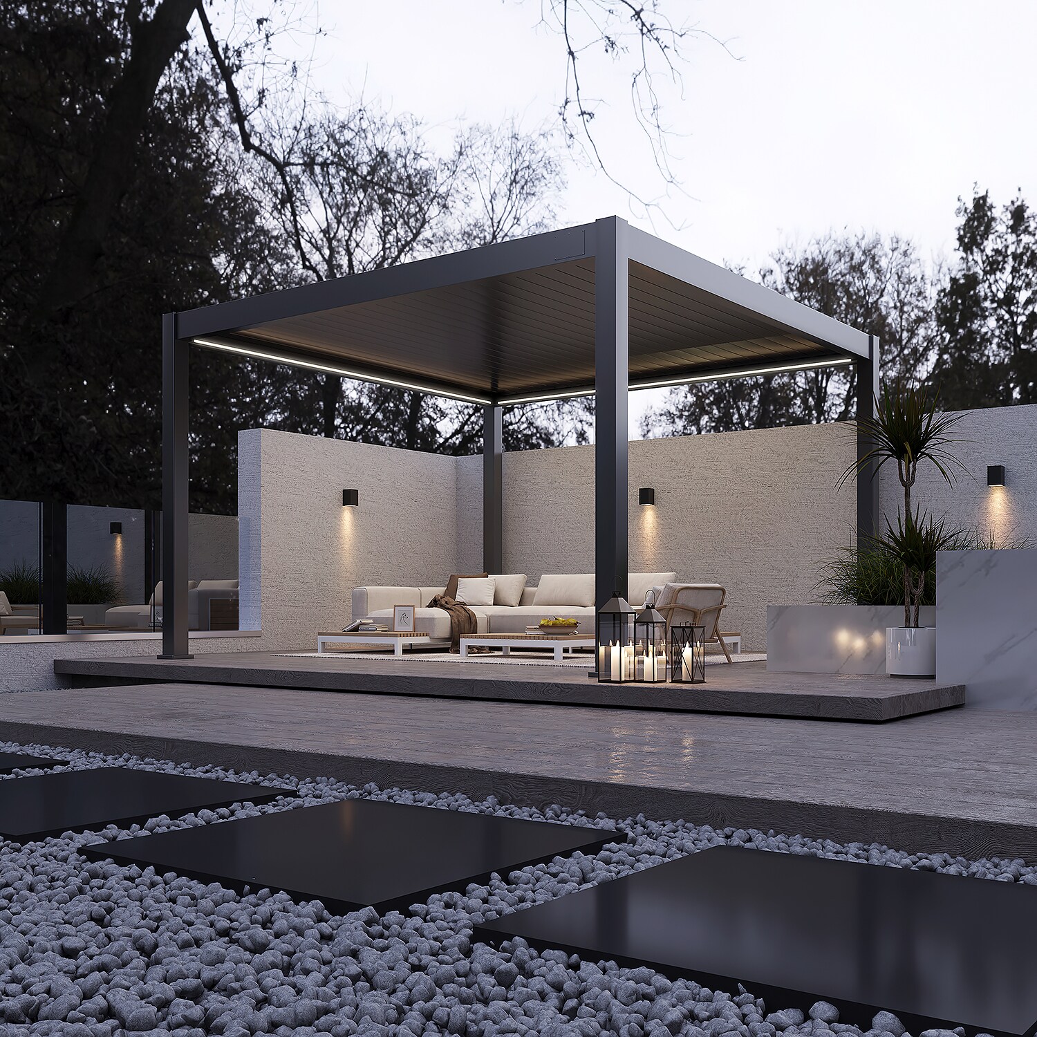 E-Deluxe Plus   elektrische Pergola mit LED   Voll Aluminium   4 x 4 M   motorisiertes Lamellendach anthrazit?