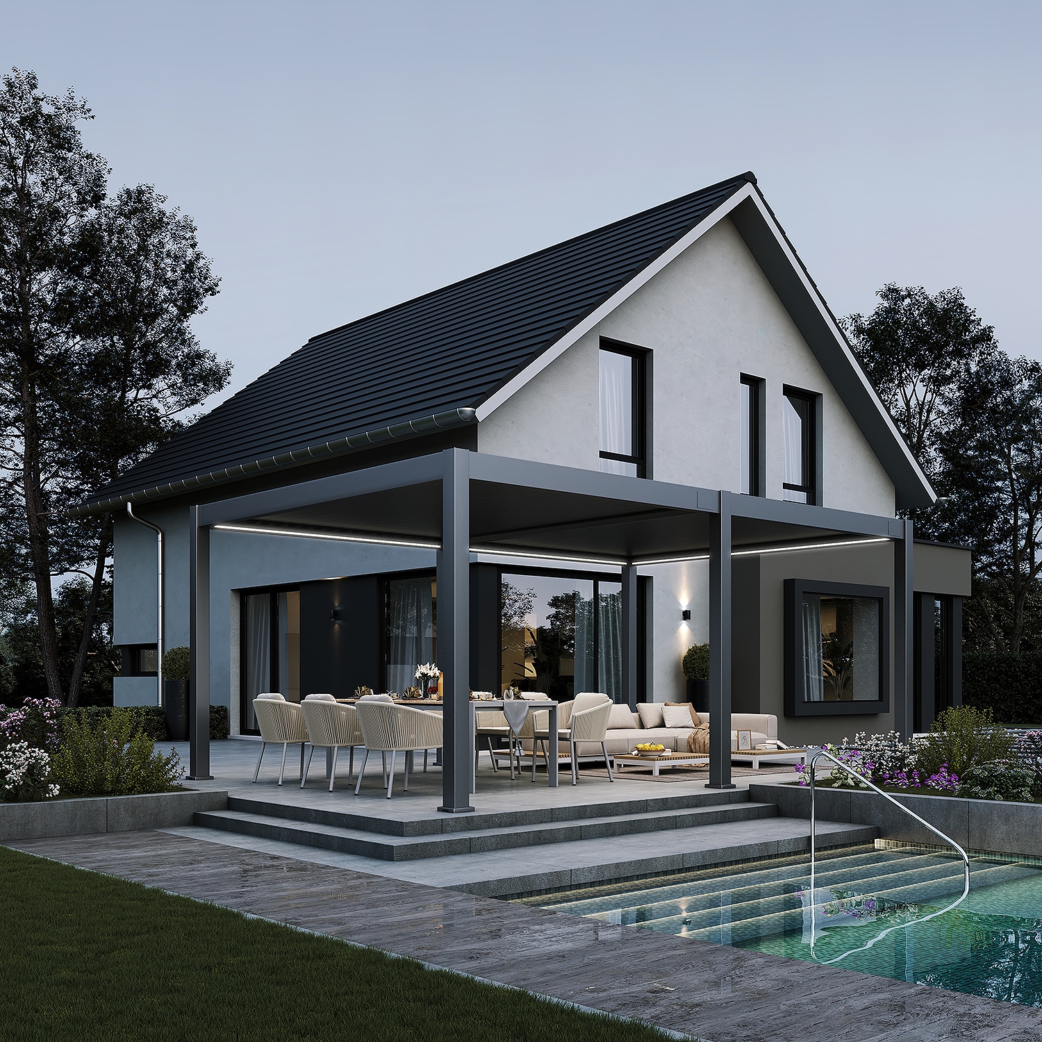 Weide E-Deluxe Plus | elektrische Pergola mit LED | Voll Aluminium | 4 x 6 M | motorisiertes Lamellendach anthrazit? - Bild 1
