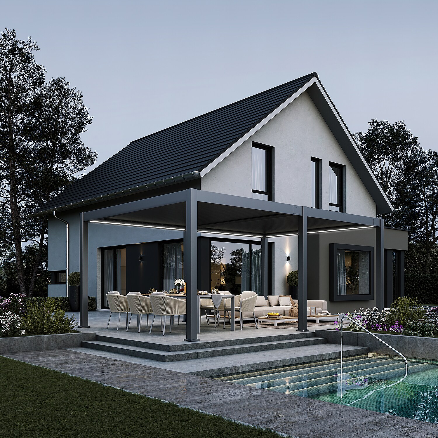 E-Deluxe Plus   elektrische Pergola mit LED   Voll Aluminium   4 x 6 M   motorisiertes Lamellendach anthrazit?