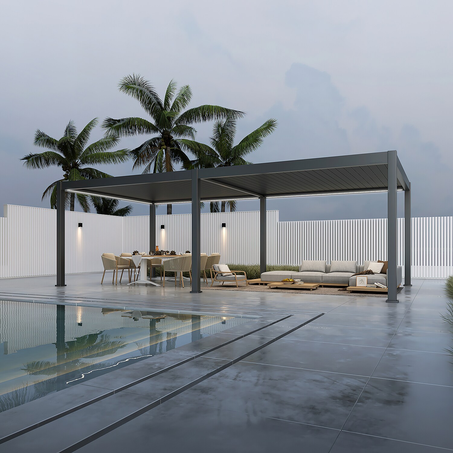 E-Deluxe Plus   elektrische Pergola mit LED   Voll Aluminium   4 x 8 M   motorisiertes Lamellendach anthrazit?