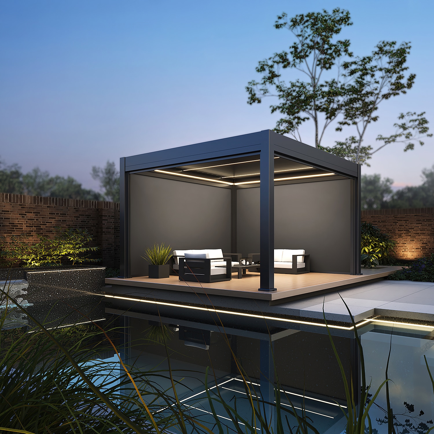 Weide Prestige Pavillon Terrassen&uuml;berdachung Alu Led 3,6X4 M + 4 Sonnenrollo - Bild 1