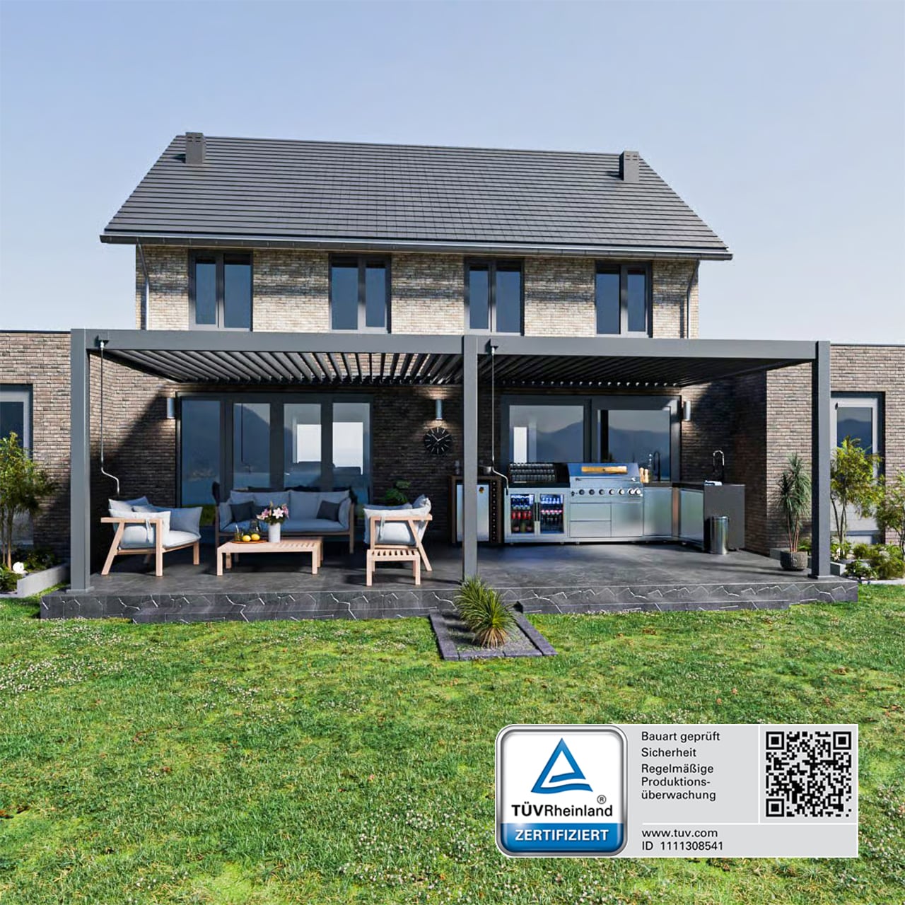 Weide Deluxe Plus | Wand Pergola | Voll Aluminium | 4 x 8 M | Lamellendach anthrazit? - Bild 1