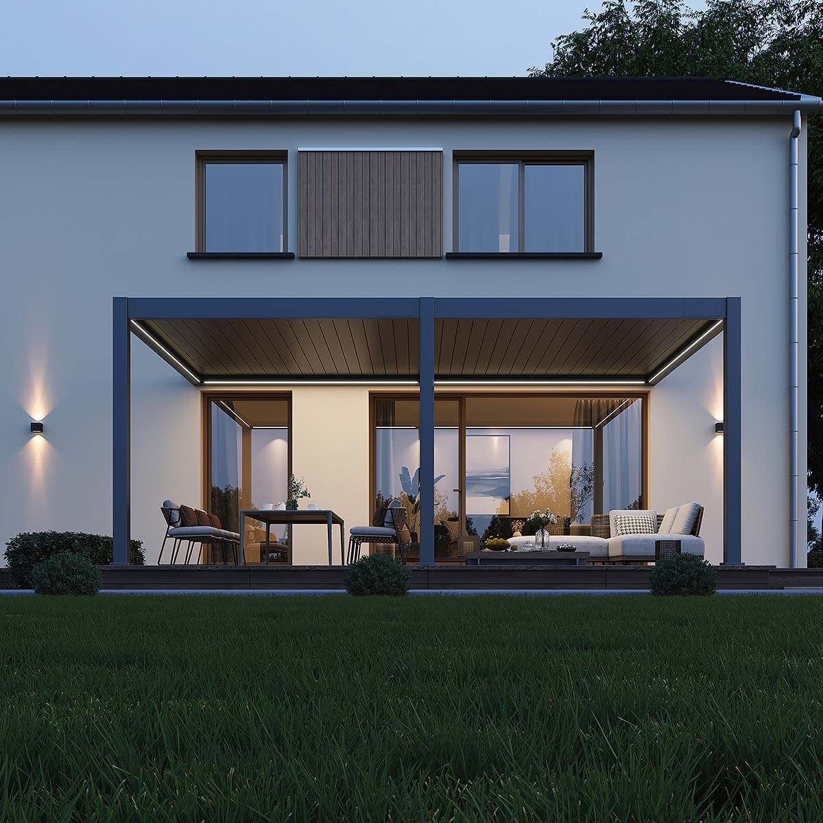 E-Deluxe Plus   elektrische Wand Pergola mit LED   Voll Aluminium   4 x 6 M   motorisiertes Lamellendach anthrazit?