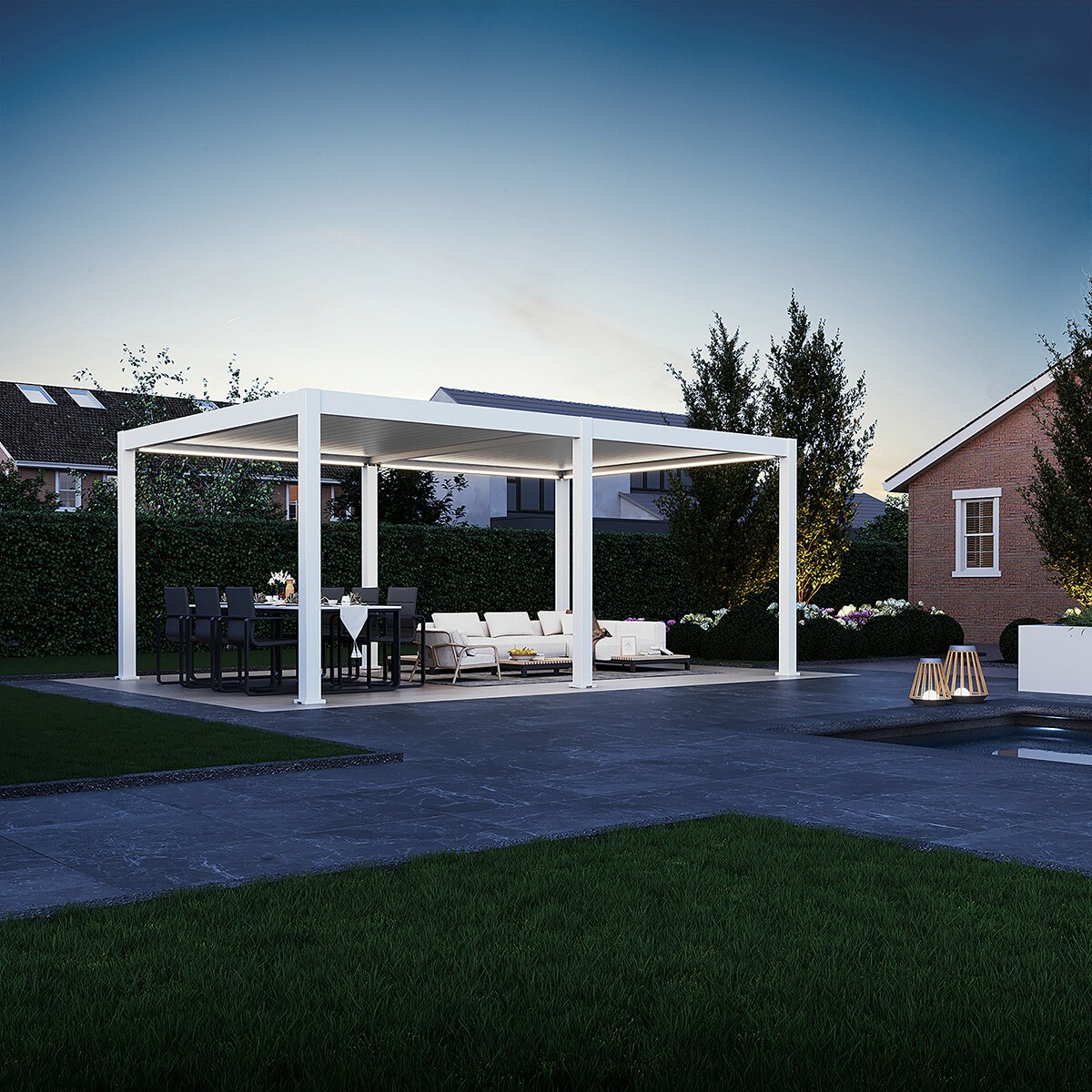 E-Deluxe Plus   elektrische Pergola mit LED   Voll Aluminium   4 x 6 M   motorisiertes Lamellendach weiß?