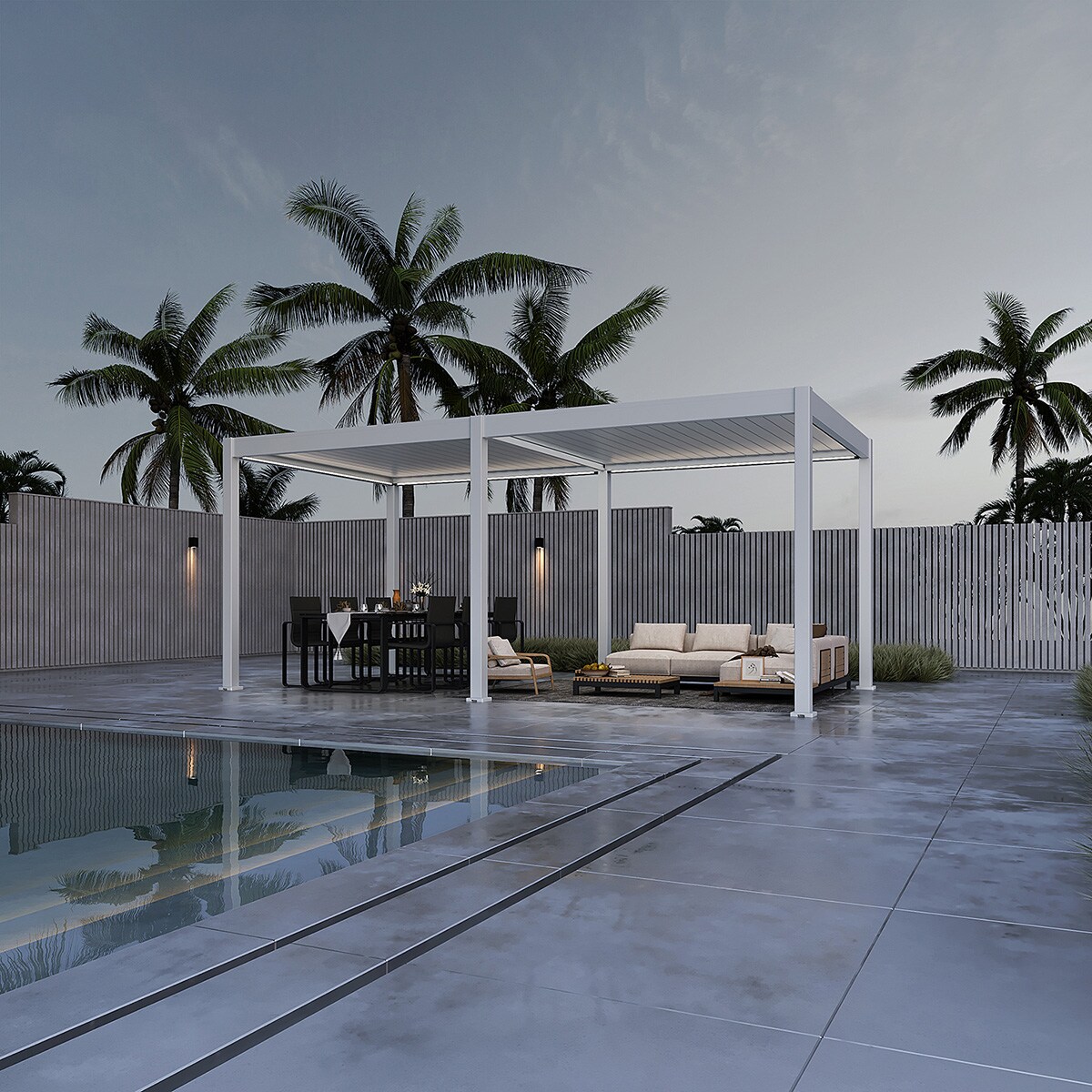 E-Deluxe   elektrische Pergola mit LED   Voll Aluminium   3 x 6 M   motorisiertes Lamellendach weiß?