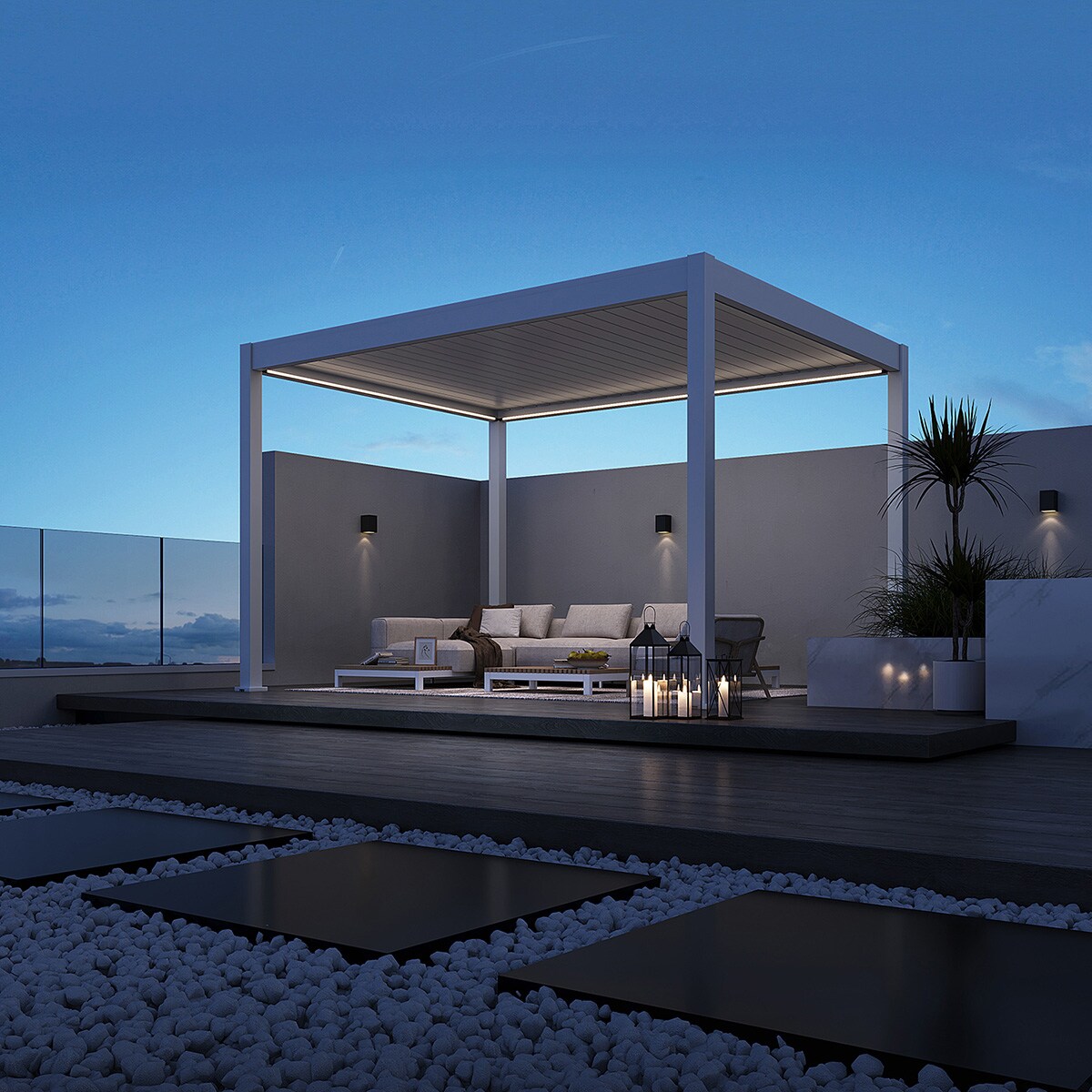 E-Deluxe   elektrische Pergola mit LED   Voll Aluminium   3 x 4 M   motorisiertes Lamellendach weiß?