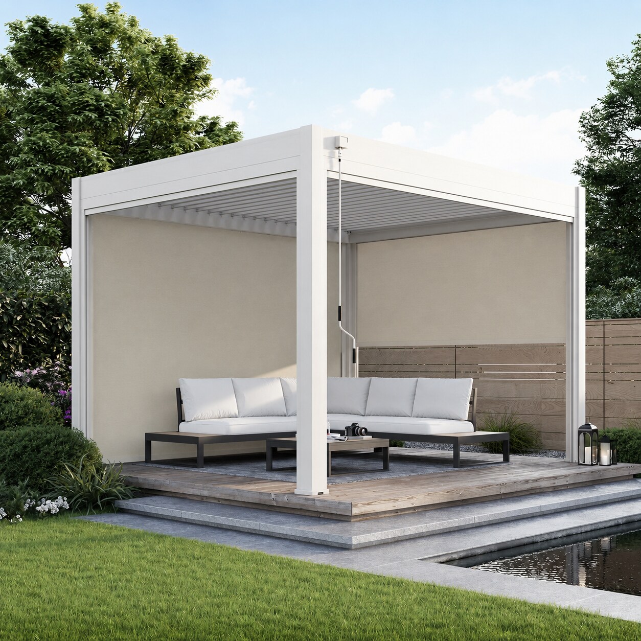 Sonnenrollo Ivory Sand stufenlos verstellbar f&uuml;r Weide Pergolen?3.0 Meter - Bild 1