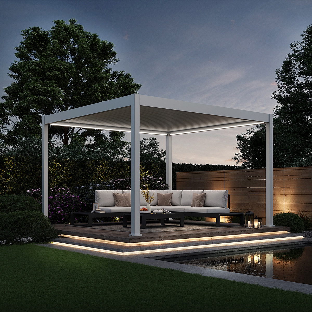 Weide E-Deluxe | elektrische Pergola mit LED | Voll Aluminium | 3,6 x 4 M | motorisiertes Lamellendach wei&szlig;? - Bild 1