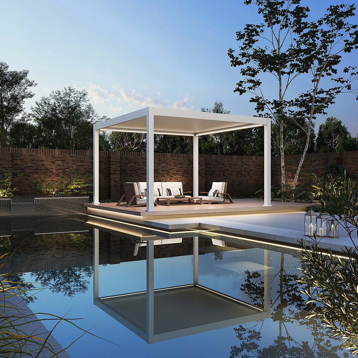 E-Deluxe Plus   elektrische Pergola mit LED   Voll Aluminium   4 x 4 M   motorisiertes Lamellendach weiß?
