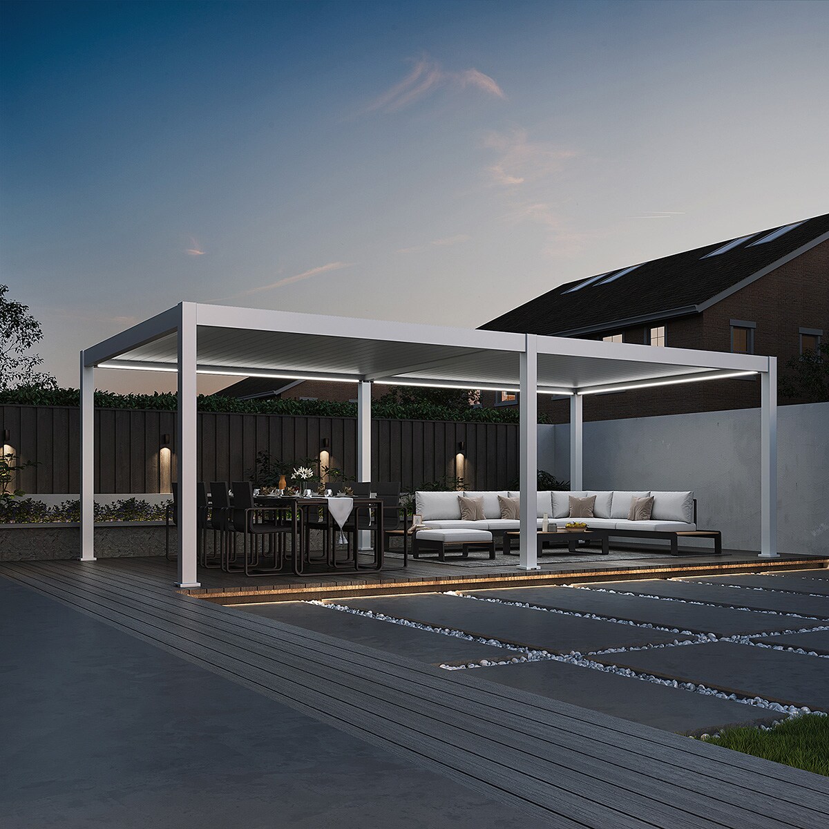 E-Deluxe Plus   elektrische Pergola mit LED   Voll Aluminium   4 x 8 M   motorisiertes Lamellendach weiß?