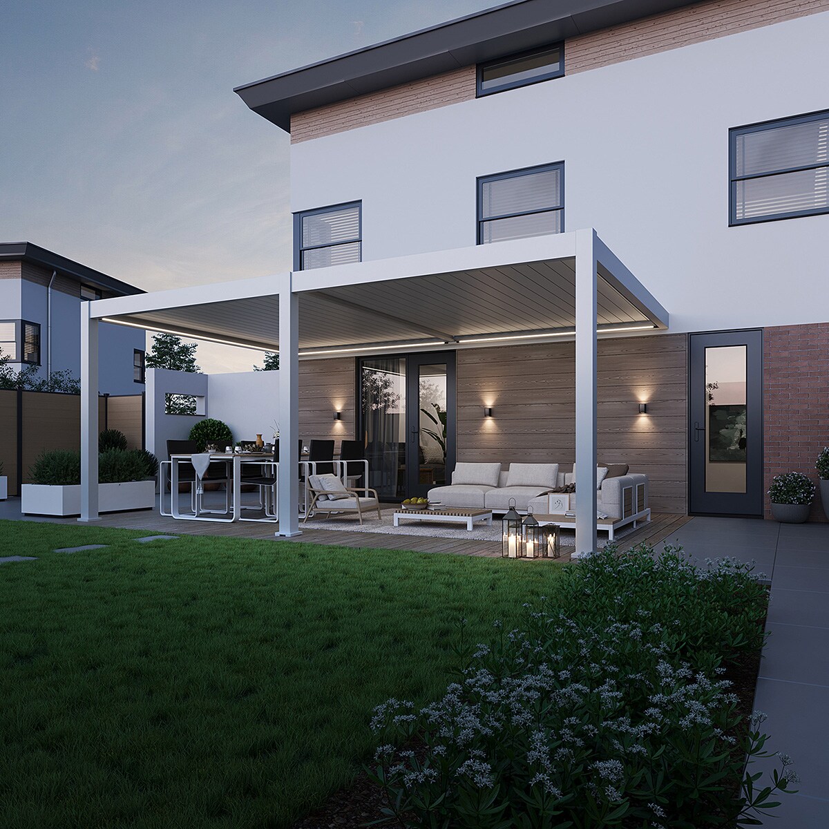 E-Deluxe Plus   elektrische Wand Pergola mit LED   Voll Aluminium   4 x 6 M   motorisiertes Lamellendach weiß?