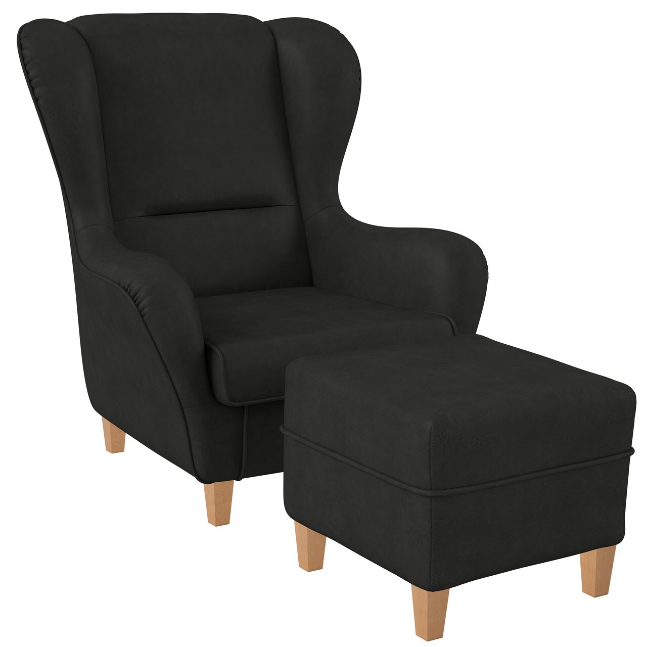 Supellex Sofia Ohrensessel mit Hocker Design Kunstleder Milano Anthrazit grau