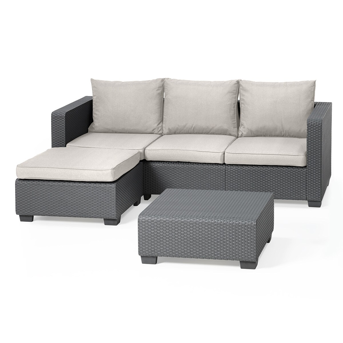 Allibert Salta Gartenmöbel Set 3 tlg. mit Gartensofa, Hocker und Esstisch Rattanoptik, wetterfest Final Sale