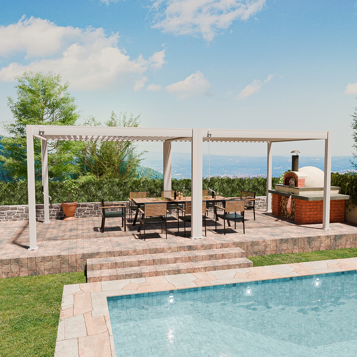 Weide Classic Pergola Aluminium Freistehend 3 X 7,2 M Wei&szlig; - Bild 1