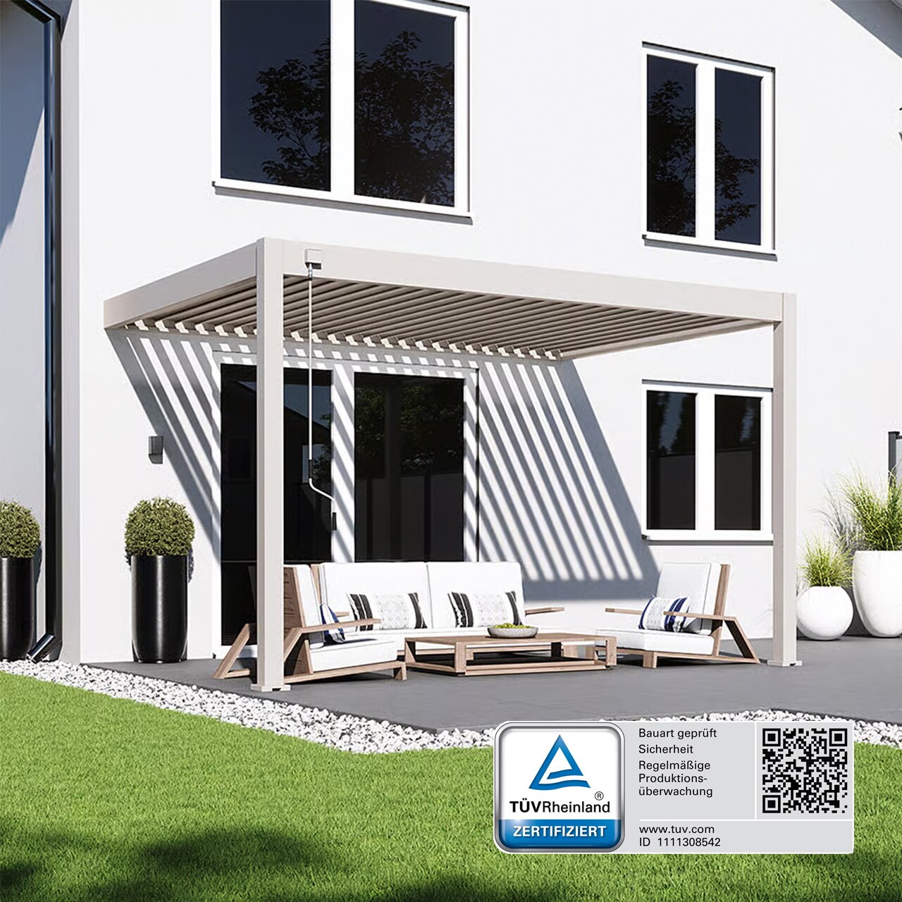 Weide Deluxe | Wand Pergola | Voll Aluminium | 3 x 4 M | Lamellendach Ivory Sand? - Bild 1