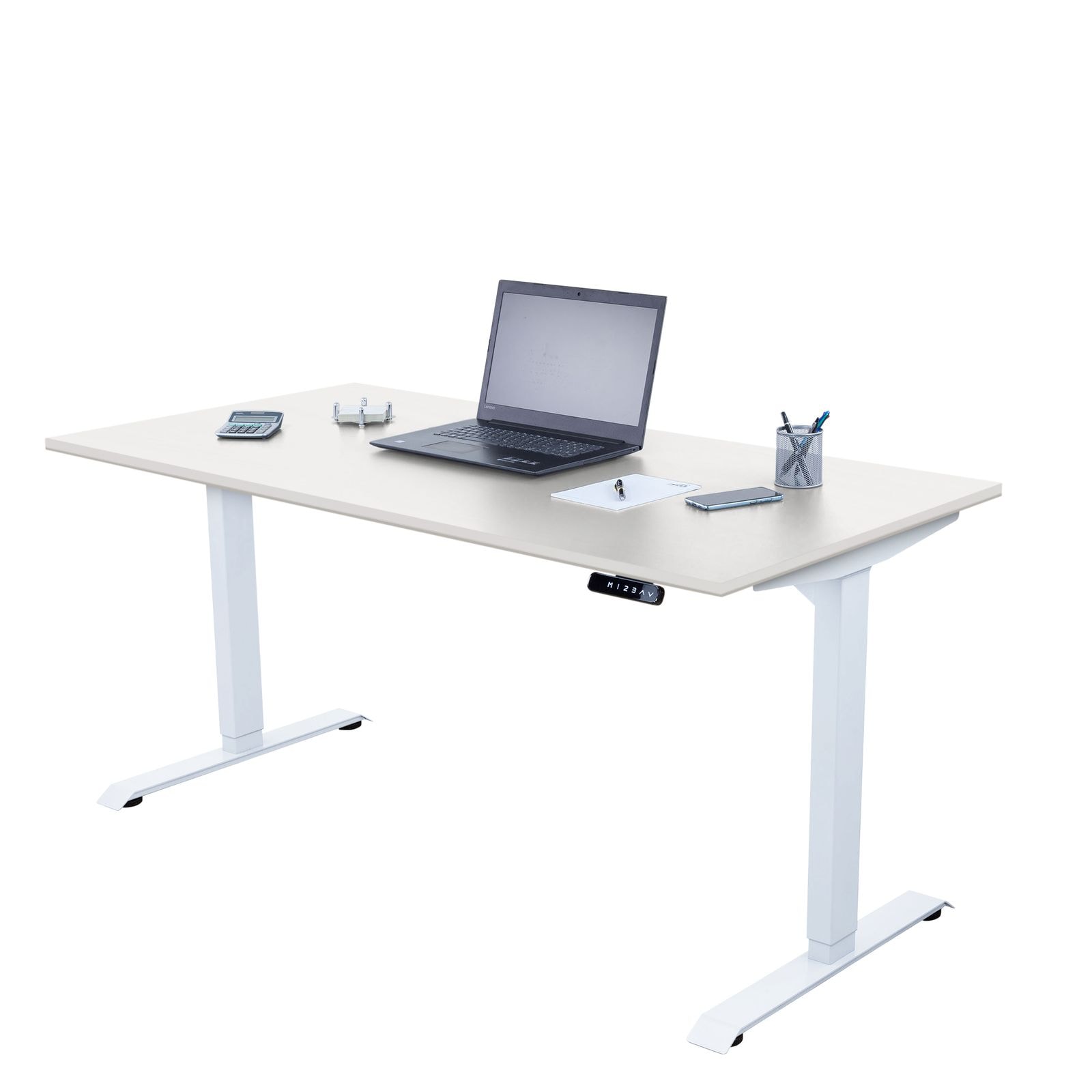 Schreibtisch elektrisch h&ouml;henverstellbar, Ergonomische Arbeitstisch, Gestell und Tischplatte120x80 Wei&szlig; - Bild 1