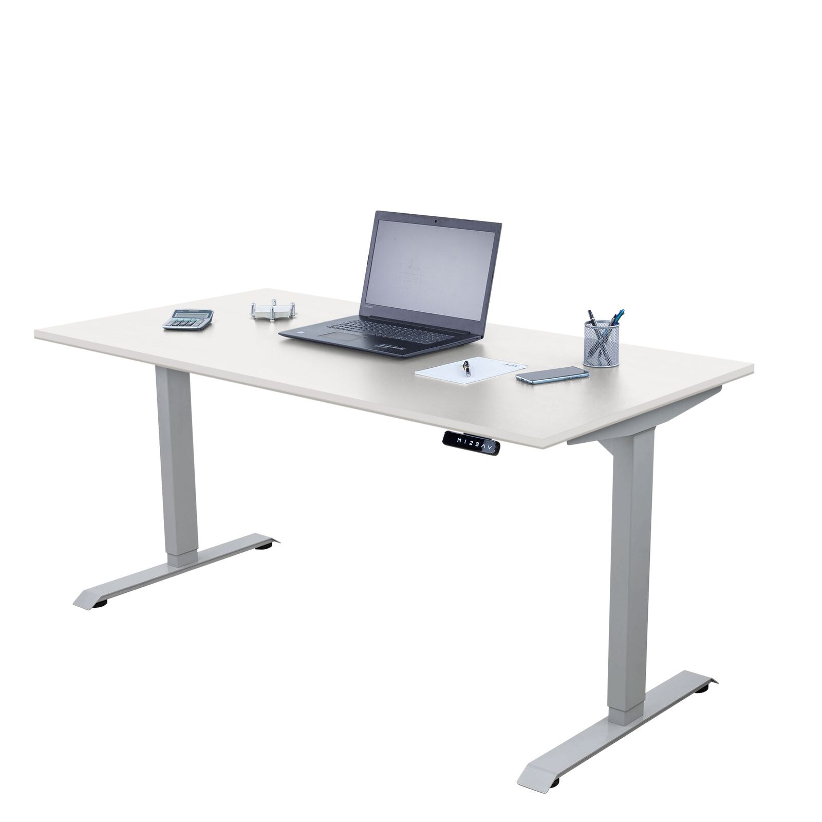 Schreibtisch elektrisch höhenverstellbar, Ergonomische Arbeitstisch, Gestell und TischplatteWeiß 160x60